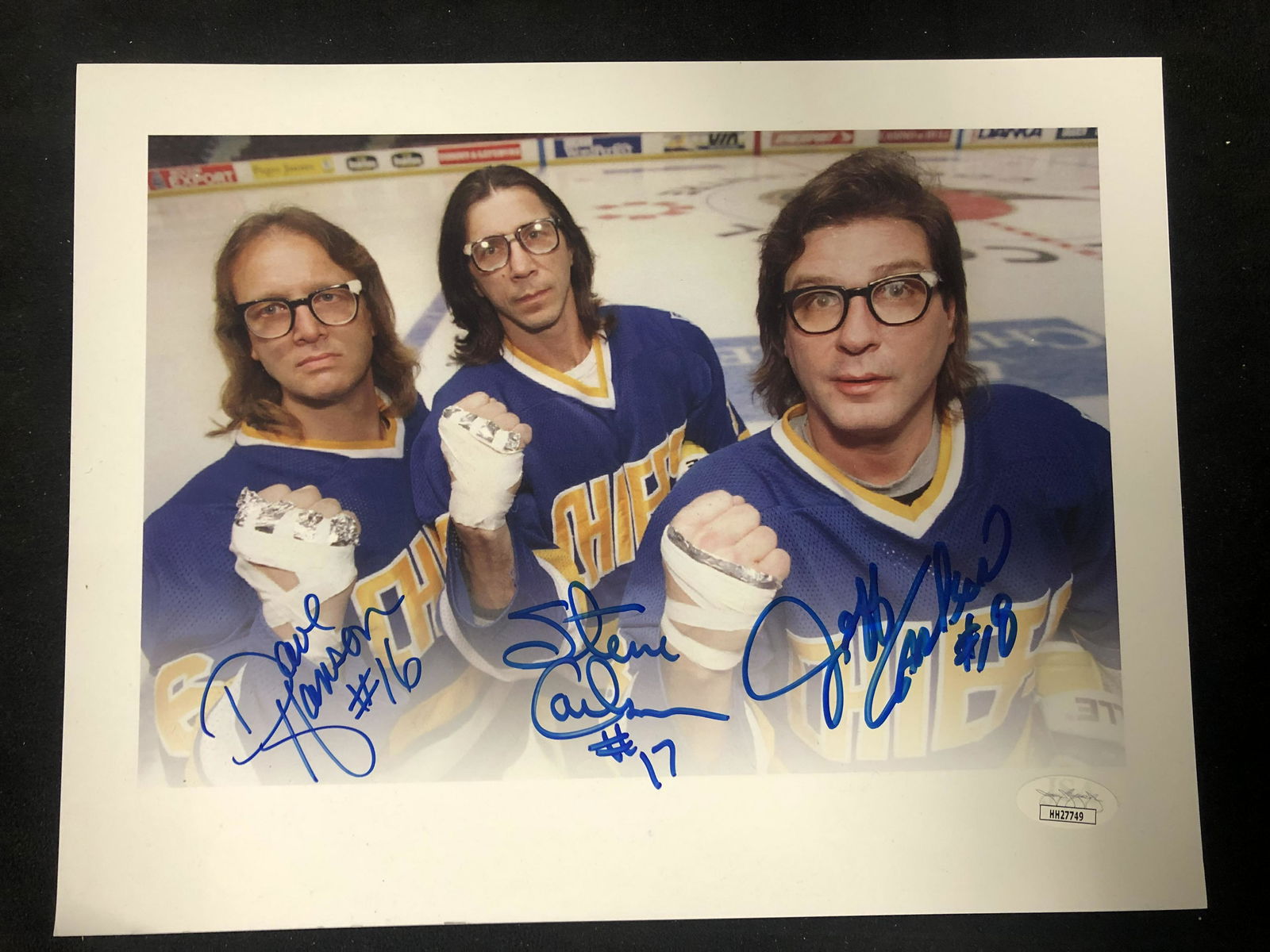 SLAP SHOTS HANSON BROTHERS TRIPLE SIGNED 8X10 PRINT (JS (1 of 1)