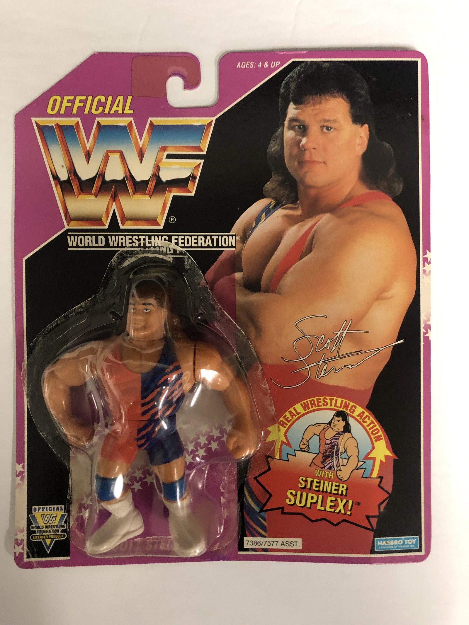 OFFICIAL WWF SCOTT STEINER WRESTLING FIGURE Purple Card: OFFICIAL WWF SCOTT STEINER WRESTLING FIGURE Purple Card MOC (HASBRO)