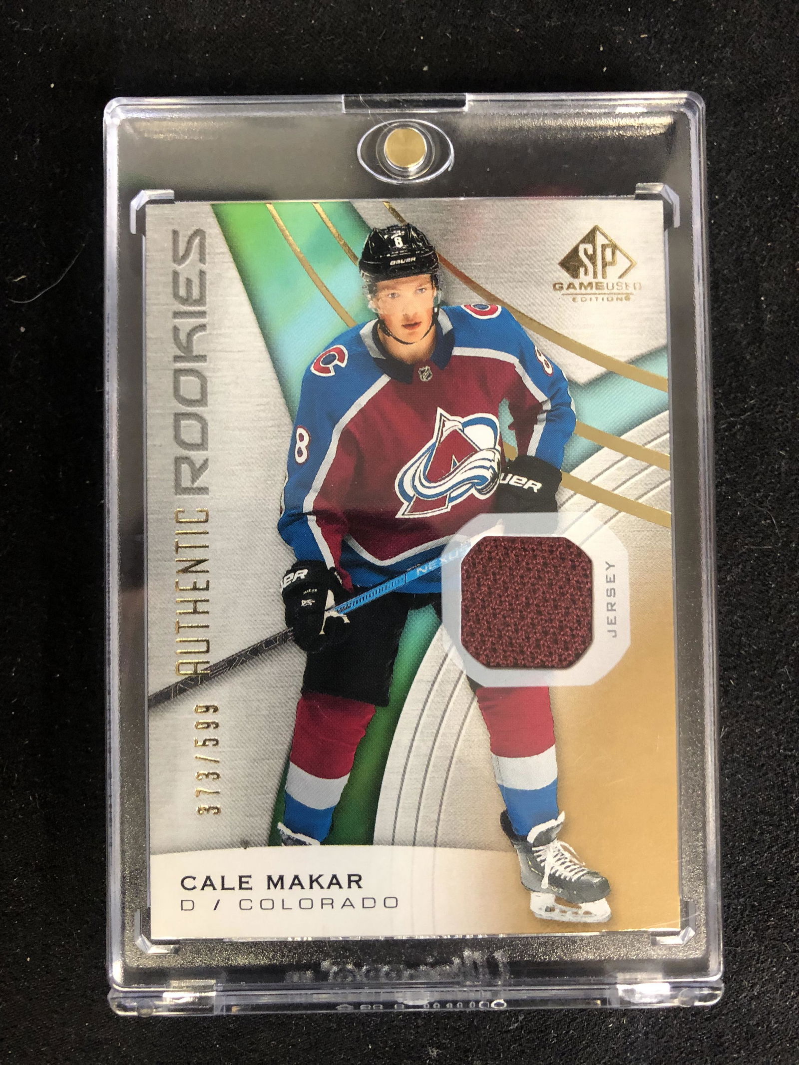 2019-20 SP Game Used Authentic Rookies Jersey #184 Cale: 2019-20 SP Game Used Authentic Rookies Jersey #184 Cale Makar 373/599