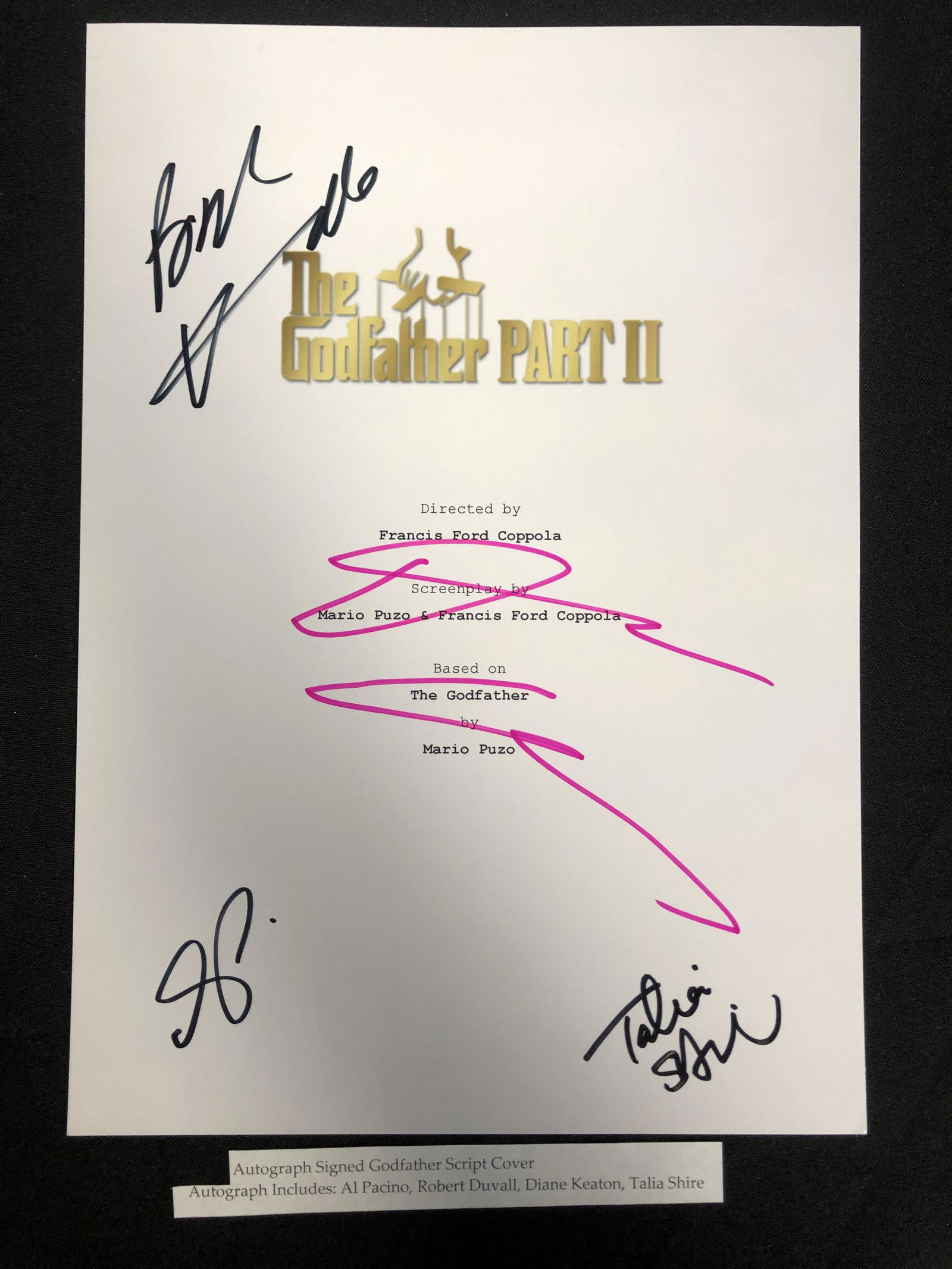 THE GODFATHER PART II SIGNED SCRIPT COVER w/ PACINO, DU: THE GODFATHER PART II SIGNED SCRIPT COVER w/ PACINO, DUVALL, KEATON, SHIRE (RA COA)