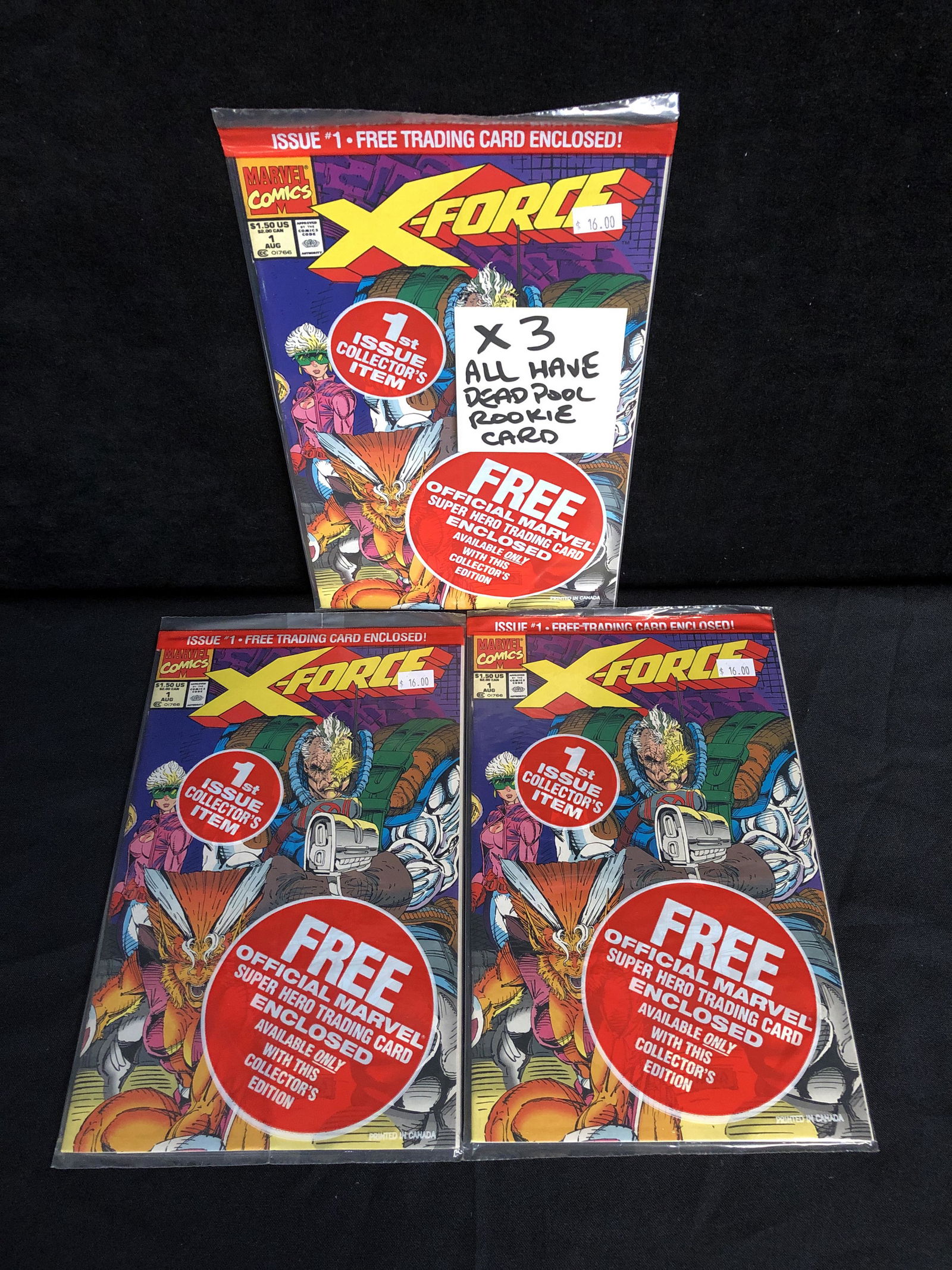 X-FORCE #1 (MARVEL COMICS) X3 w/ DEADPOOL ROOKIE CARDS (1 of 1)