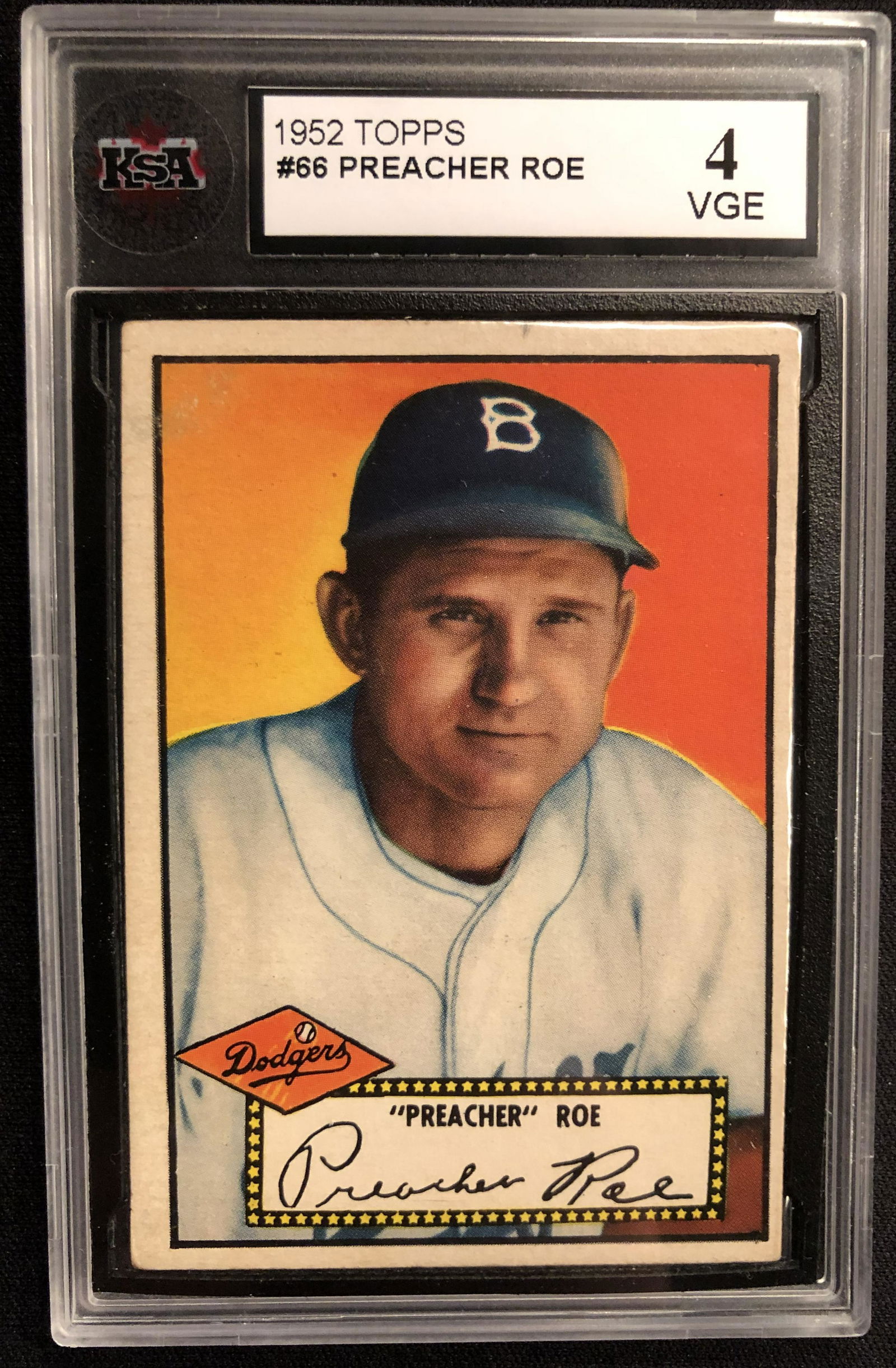 1952 TOPPS #66 PREACHER ROE (4 VGE)  RARE BLACK BACK (1 of 2)