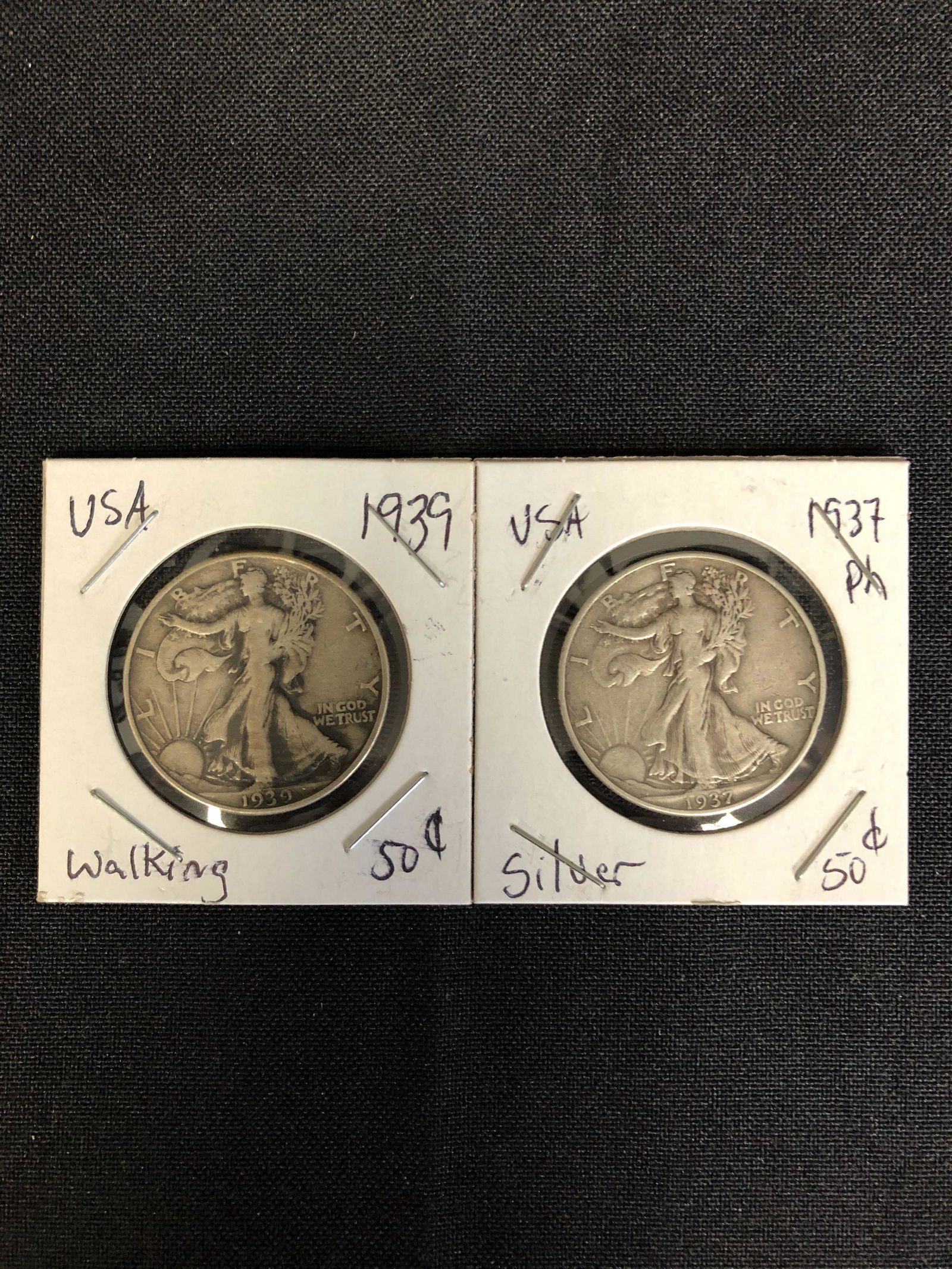 LOT OF 2 USA SILVER 50 CENT COINS (1939, 1937) (1 of 1)