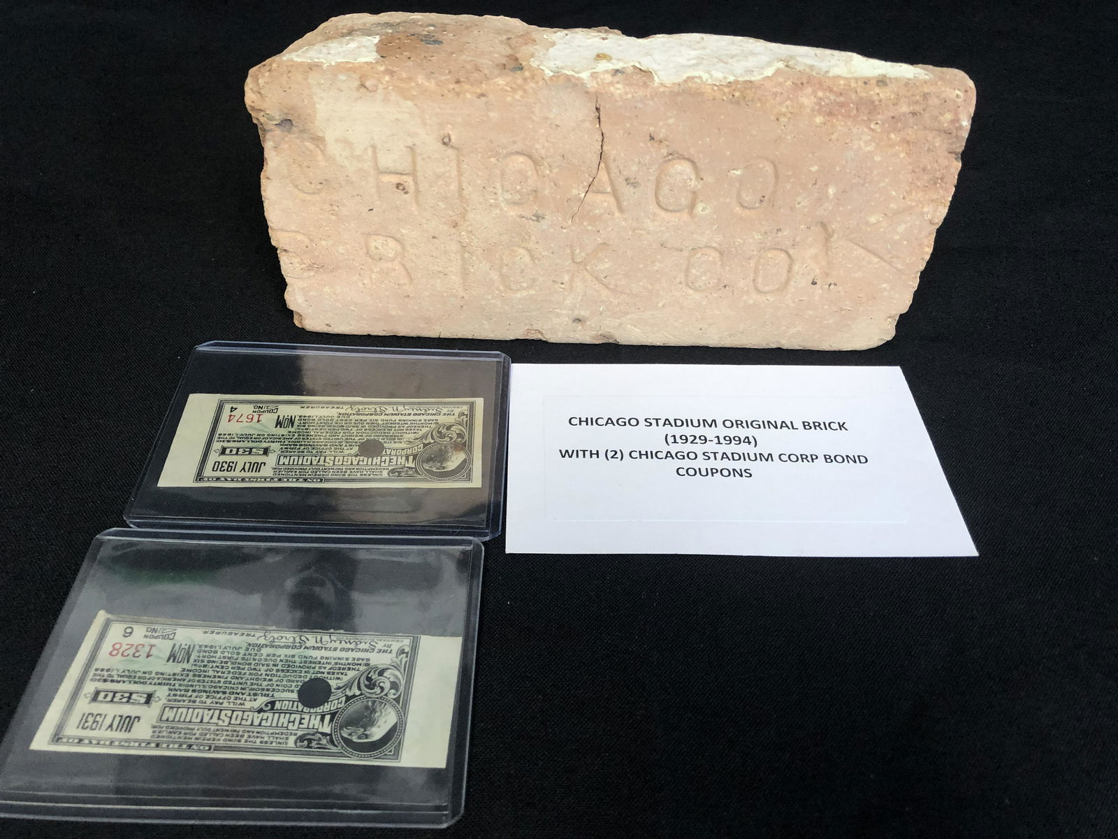 CHICAGO STADIUM ORIGINAL BRICK (1929-1994) w/ CHICAGO S (1 of 2)