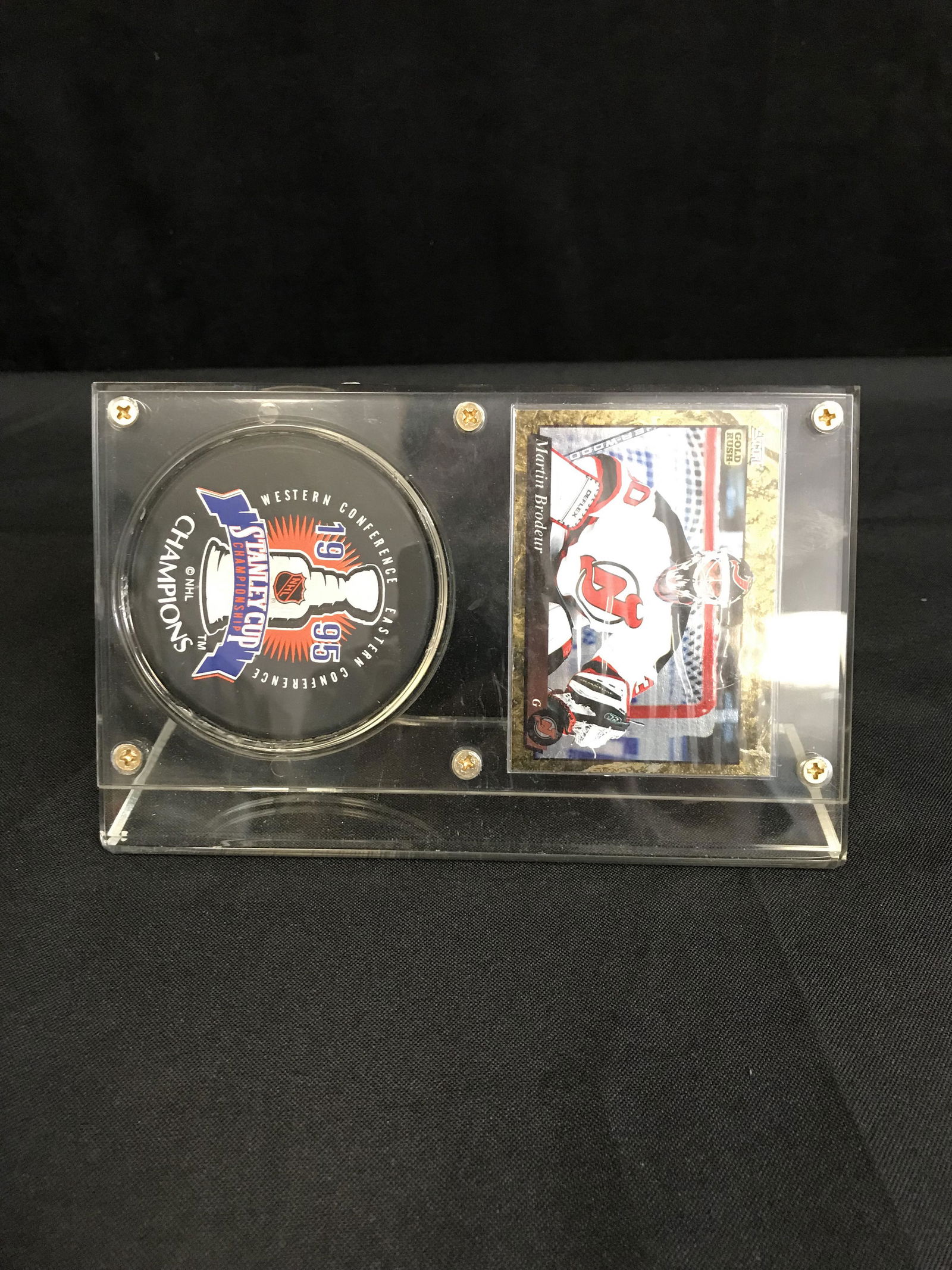 MARTIN BRODEUR STANLEY CUP PUCK DISPLAY (1 of 1)