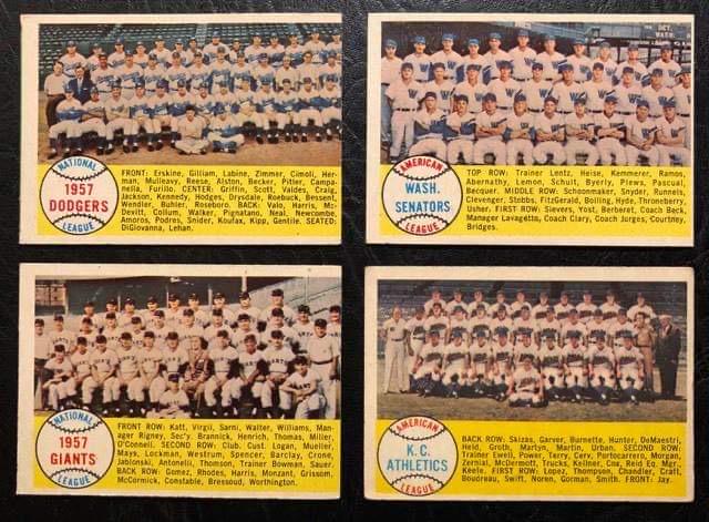 1958 TOPPS BASEBALL CARD TEAM CHECKLIST LOT (1 of 2)