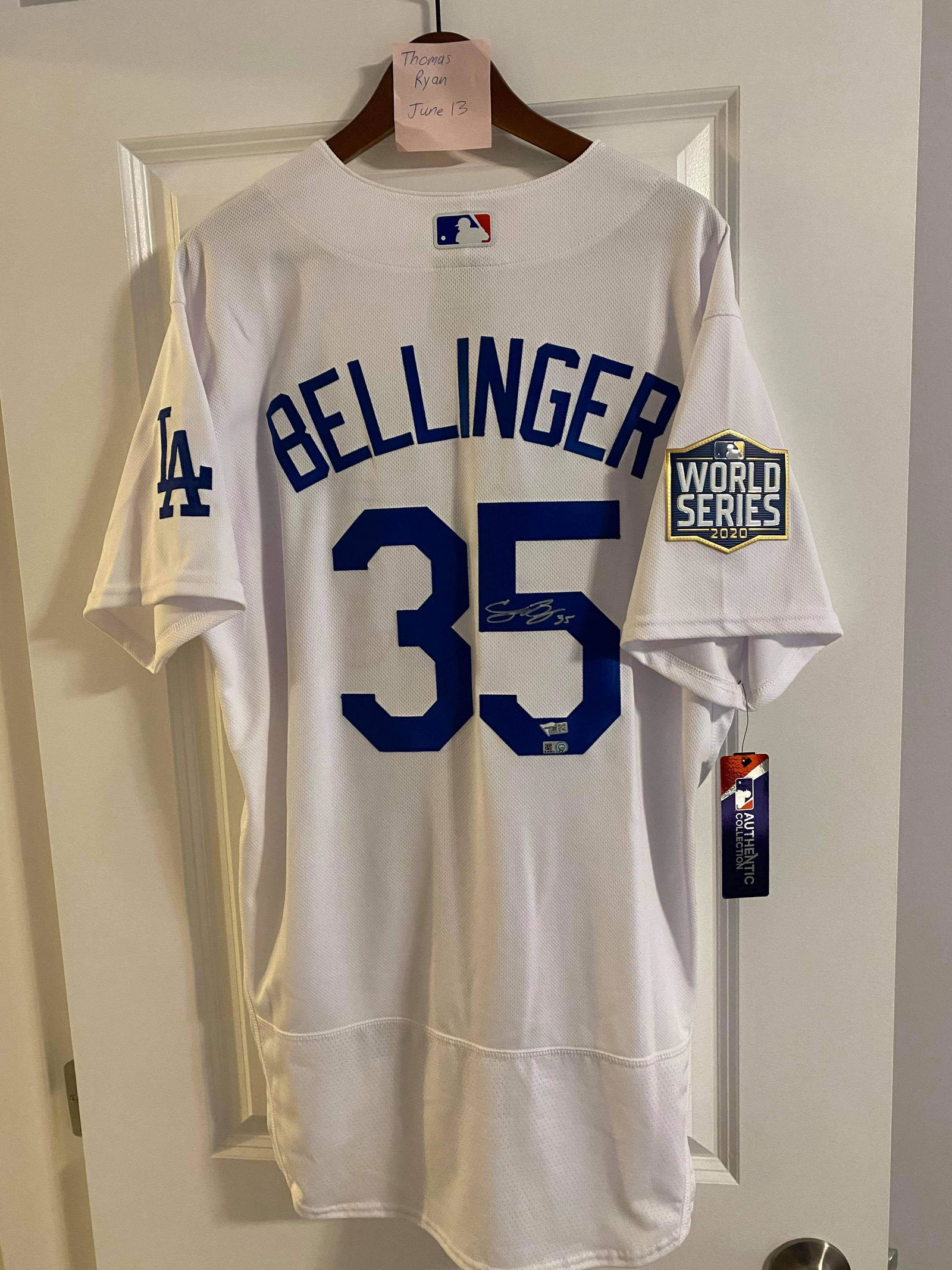 CODY BELLINGER SIGNED LA DODGERS PRO JERSEY WITH WORLD (1 of 3)