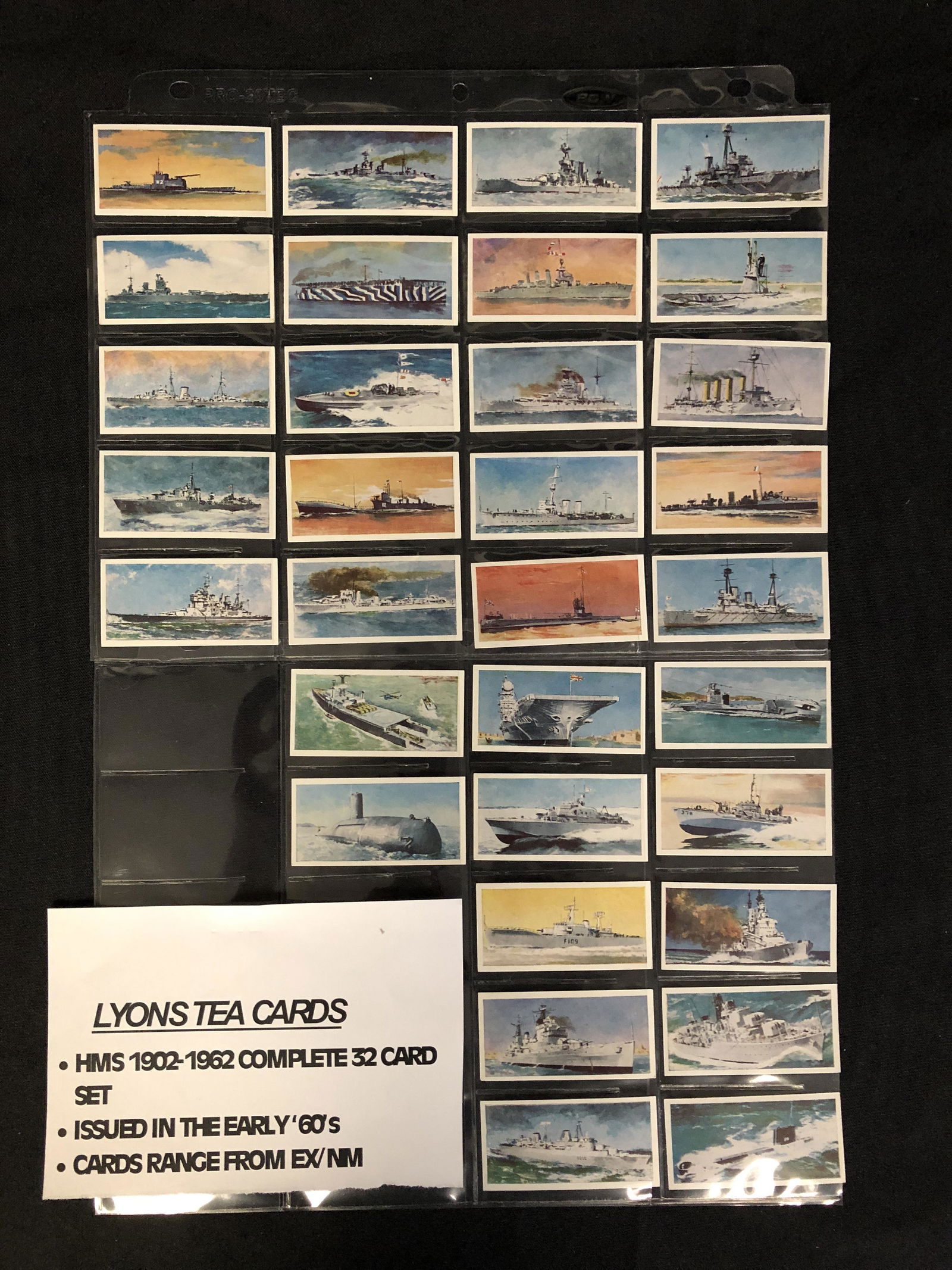 LYONS TEA CARDS (HMS 1902-1962 COMPLETE 32 CARD SET (1 of 2)