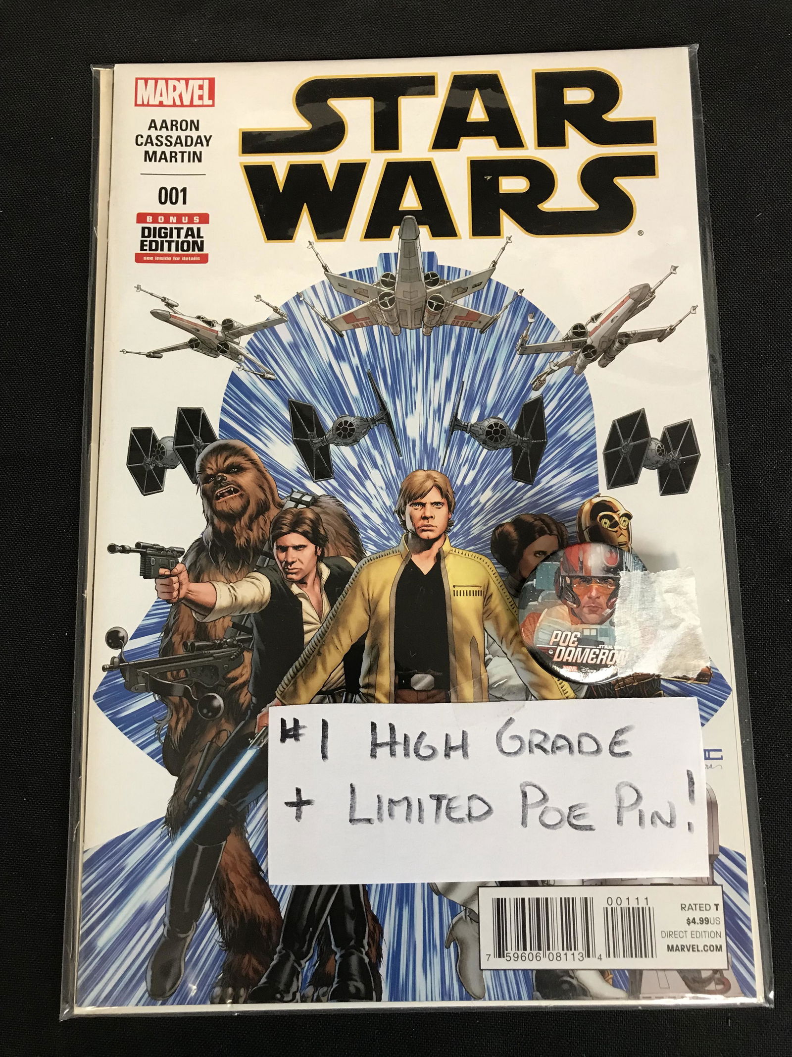 STAR WARS #001 (MARVEL COMICS) + Limited POE Pin! (1 of 1)