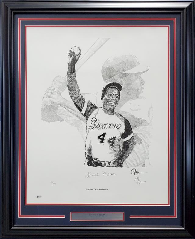 HANK AARON SIGNED LIMITED EDITION PRINT DISPLAY ( PSA (1 of 5)
