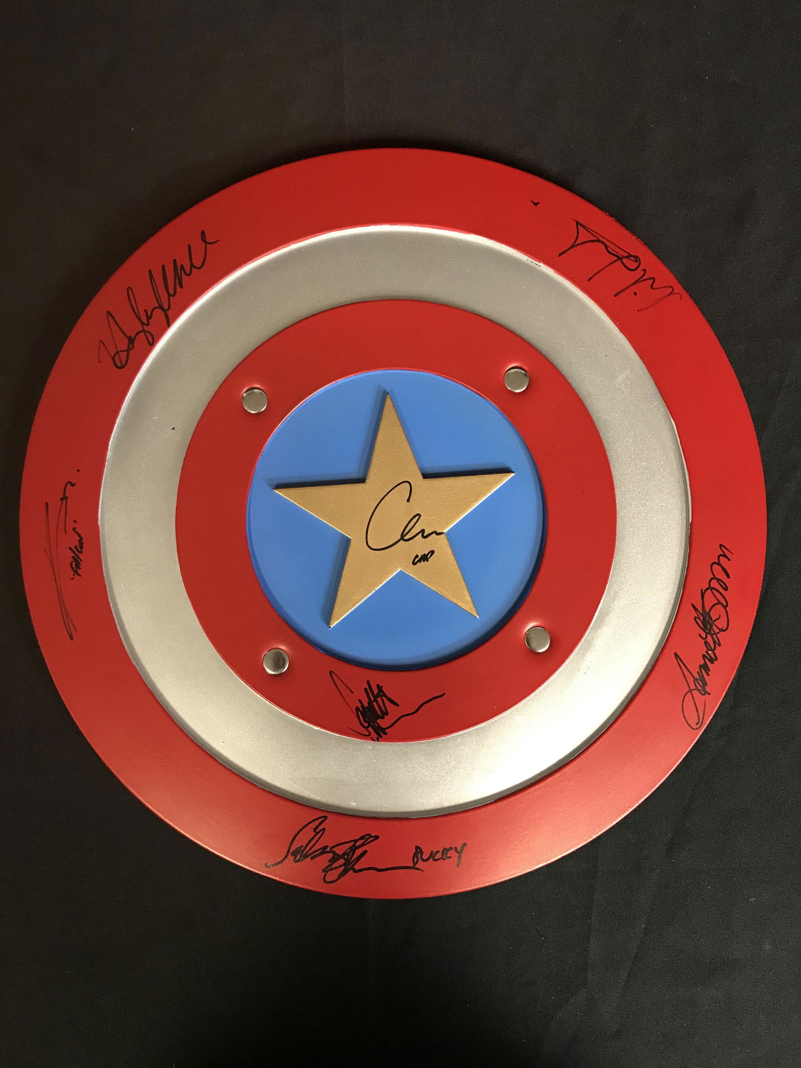 CAST SIGNED CAPTAIN AMERICA SHIELD ( RA COA) (1 of 5)