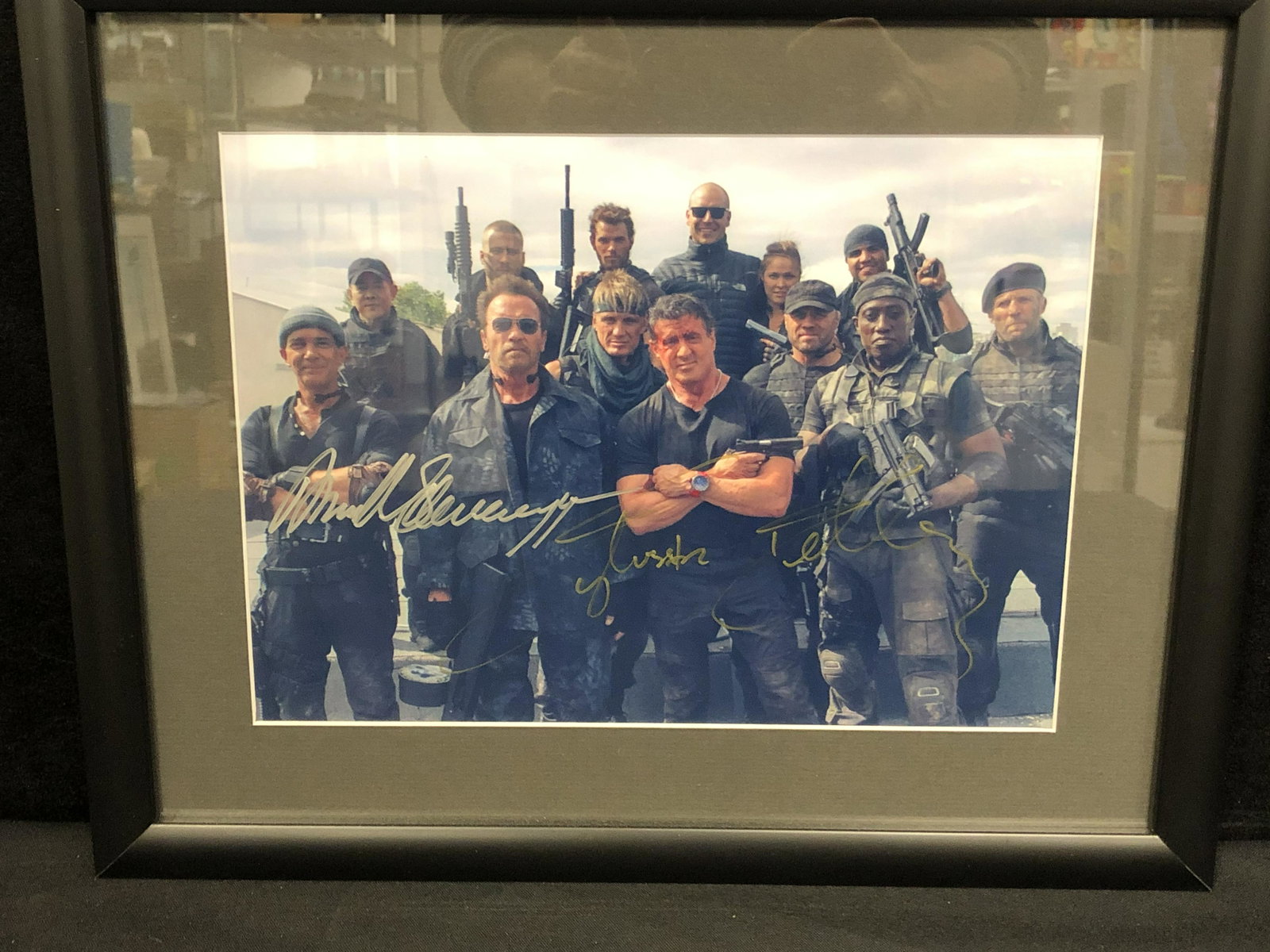MULTI SIGNED EXPENDABLES FRAMED PHOTO w/ S. STALLONE,: MULTI SIGNED EXPENDABLES FRAMED PHOTO w/ S. STALLONE, A. SCHWARZENEGGER (RA COA)