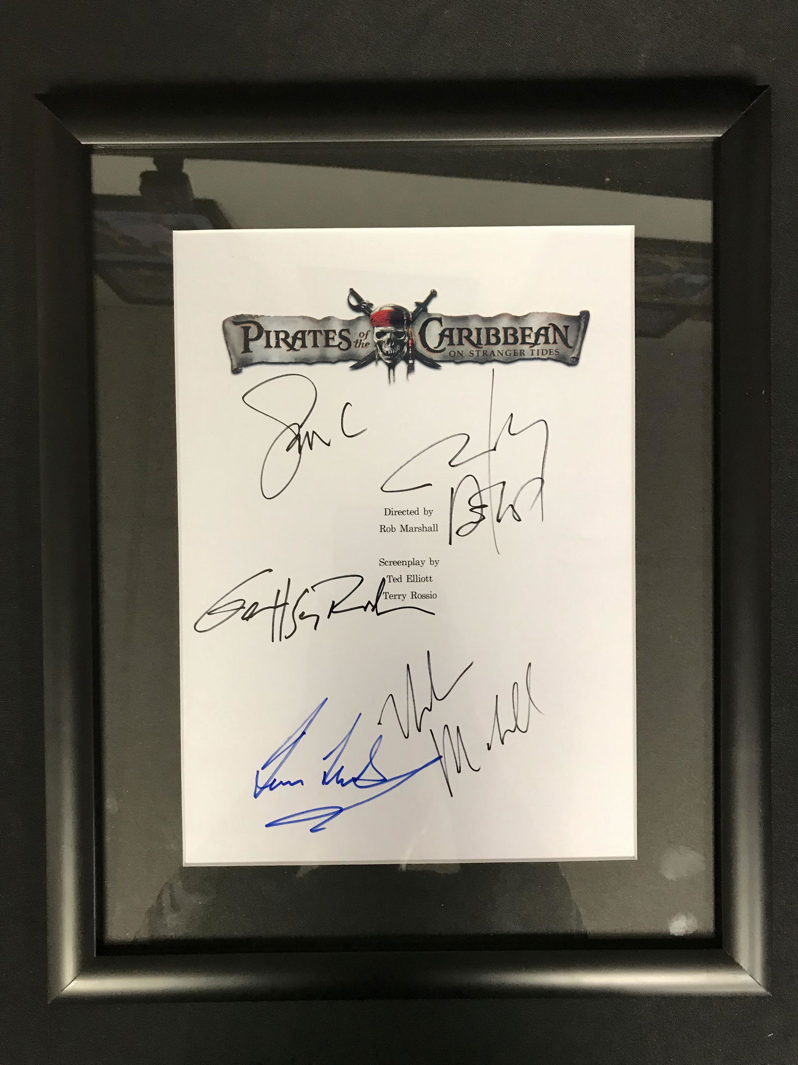 PIRATES OF THE CARIBBEAN CAST SIGNED AND FRAMED SCRIPT (1 of 2)