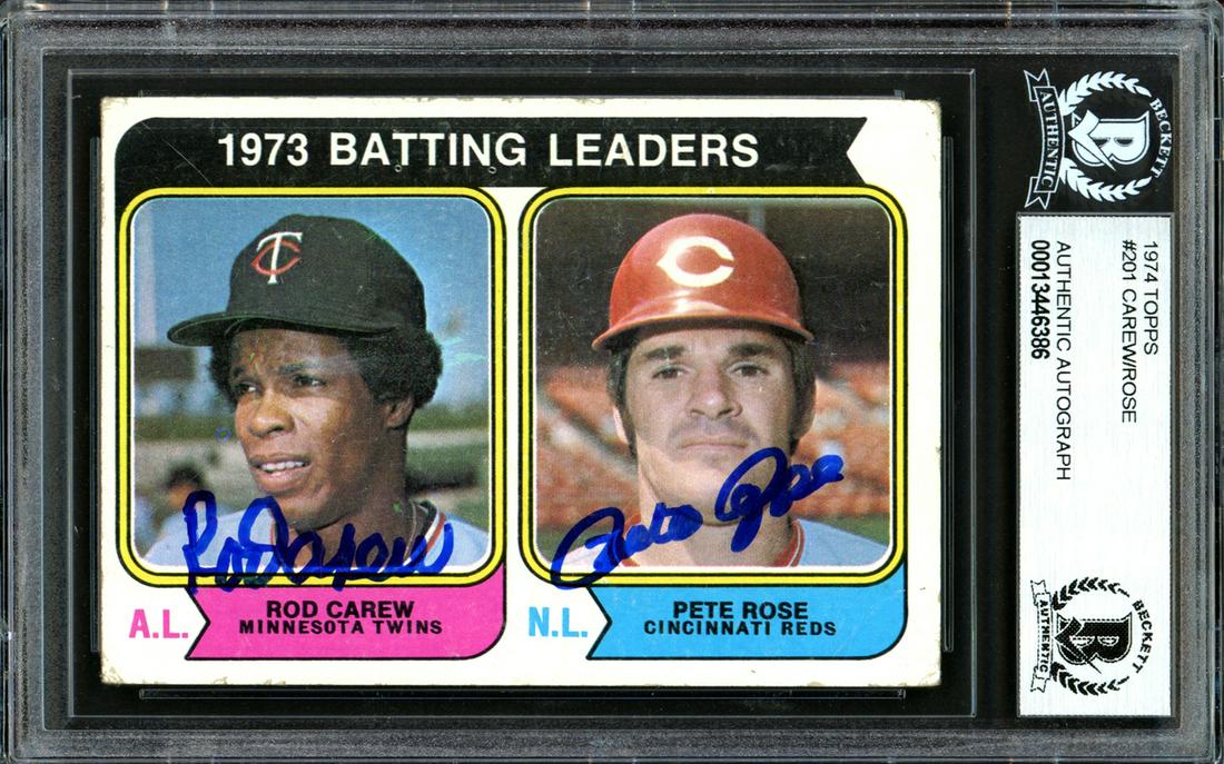 1973 TOPPS BATTING LEADERS DUAL SIGNED ROSE/CAREW (BECK: 1973 TOPPS BATTING LEADERS DUAL SIGNED ROSE/CAREW (BECKETT)