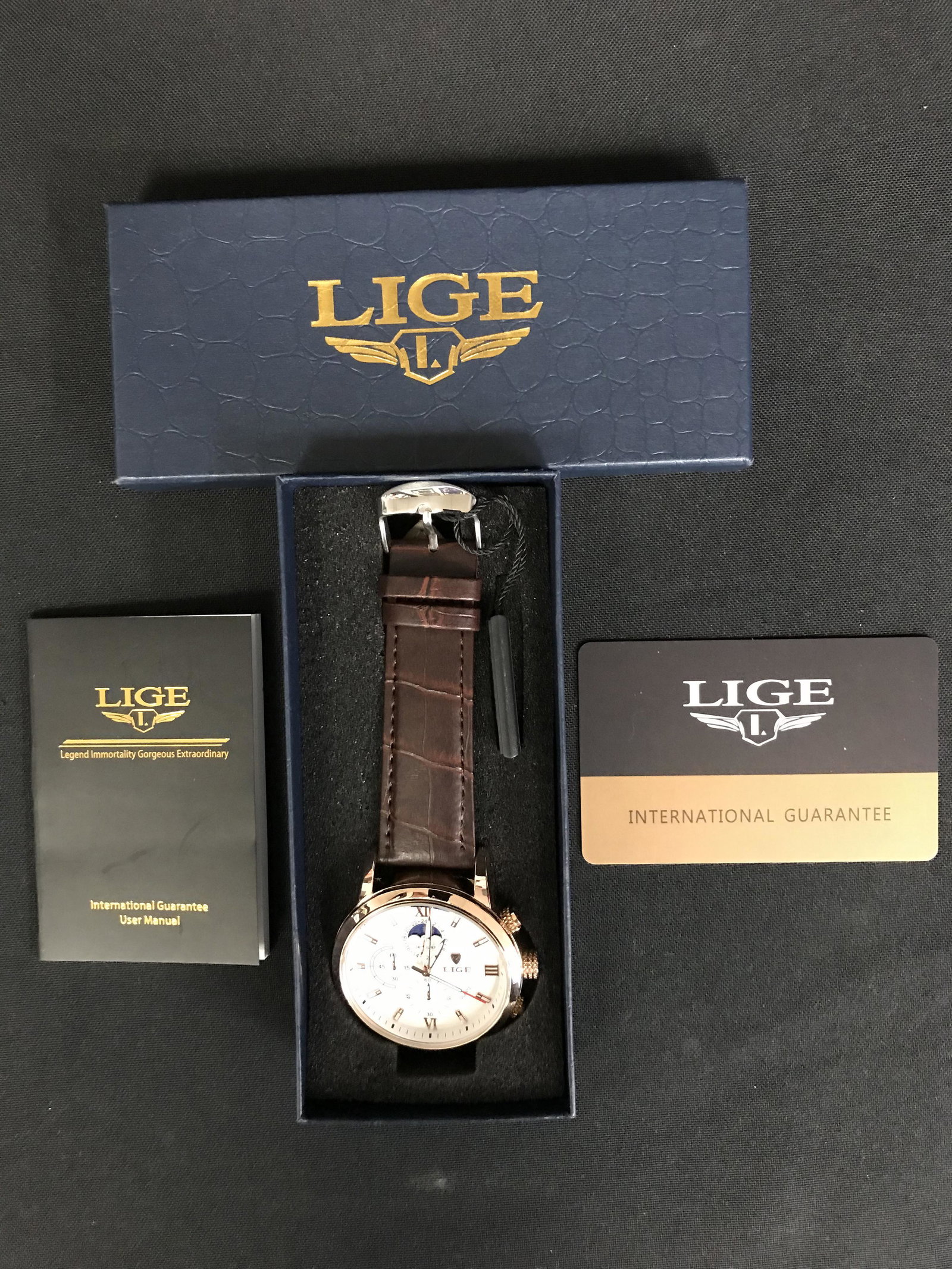 BRAND NEW MENS LIGE CHRONOGRAPH MOONPHASE WATCH WITH BO (1 of 2)