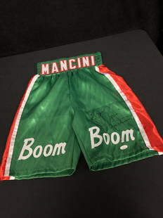 Ray "Boom Boom" Mancini Signed Boxing Trunks (JSA): Ray "Boom Boom" Mancini Signed Boxing Trunks (JSA)