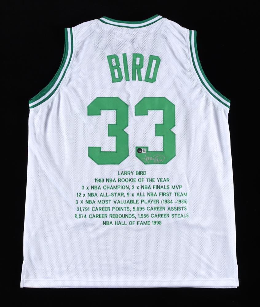 Larry Bird Signed Career Highlight Stat Jersey (Beckett Hologram) (1 of 4)