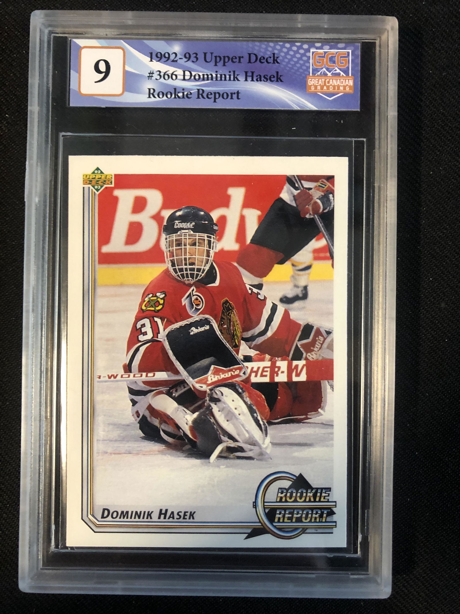 1992-93 UPPER DECK NO.366 DOMINIK HASEK ROOKIE REPORT (GCG 9) (1 of 1)
