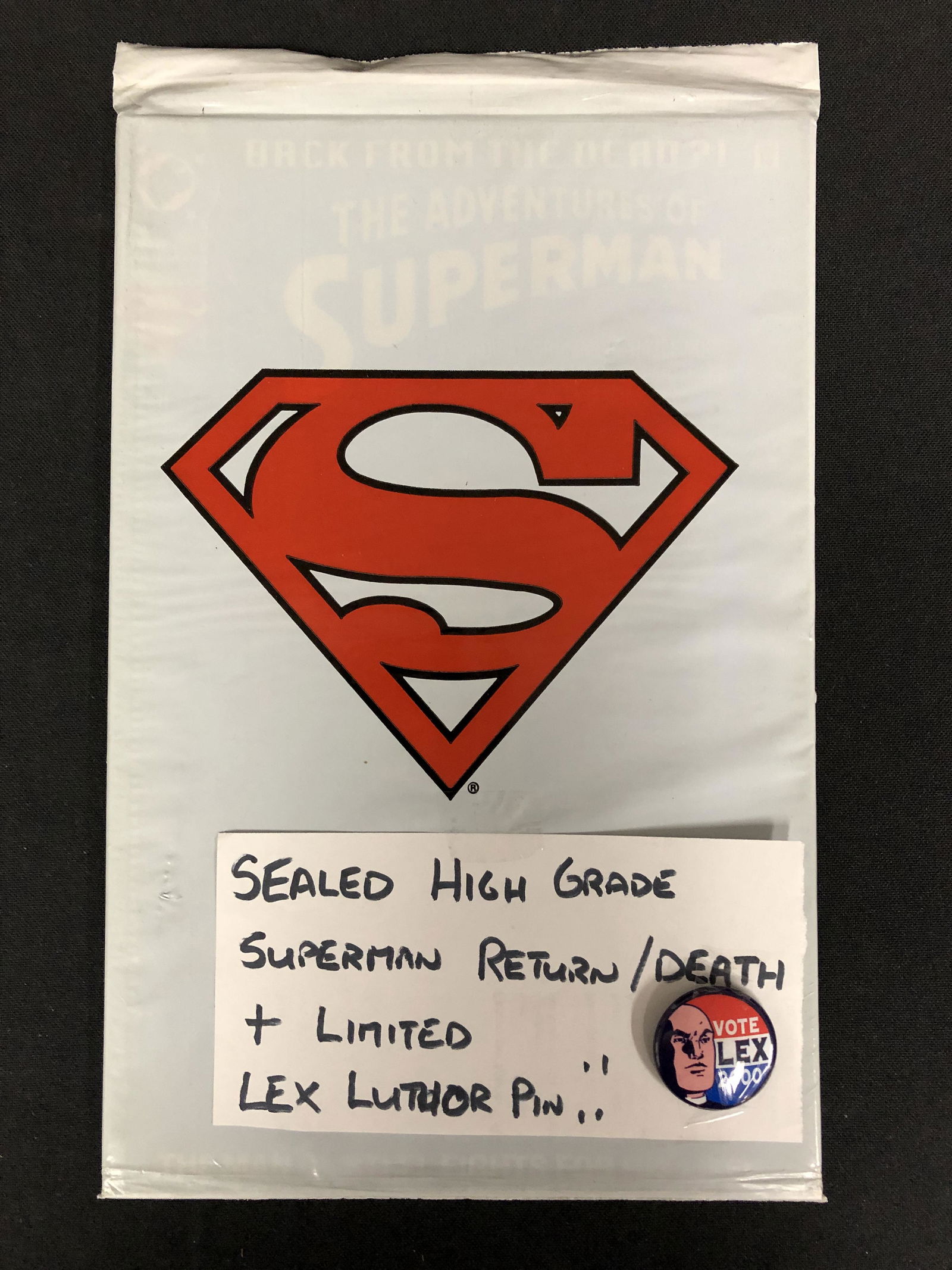 SEALED HIGH GRADE SUPERMAN RETURN/ DEATH (DC COMICS)   LIMITED LEX LUTHOR PIN! (1 of 1)