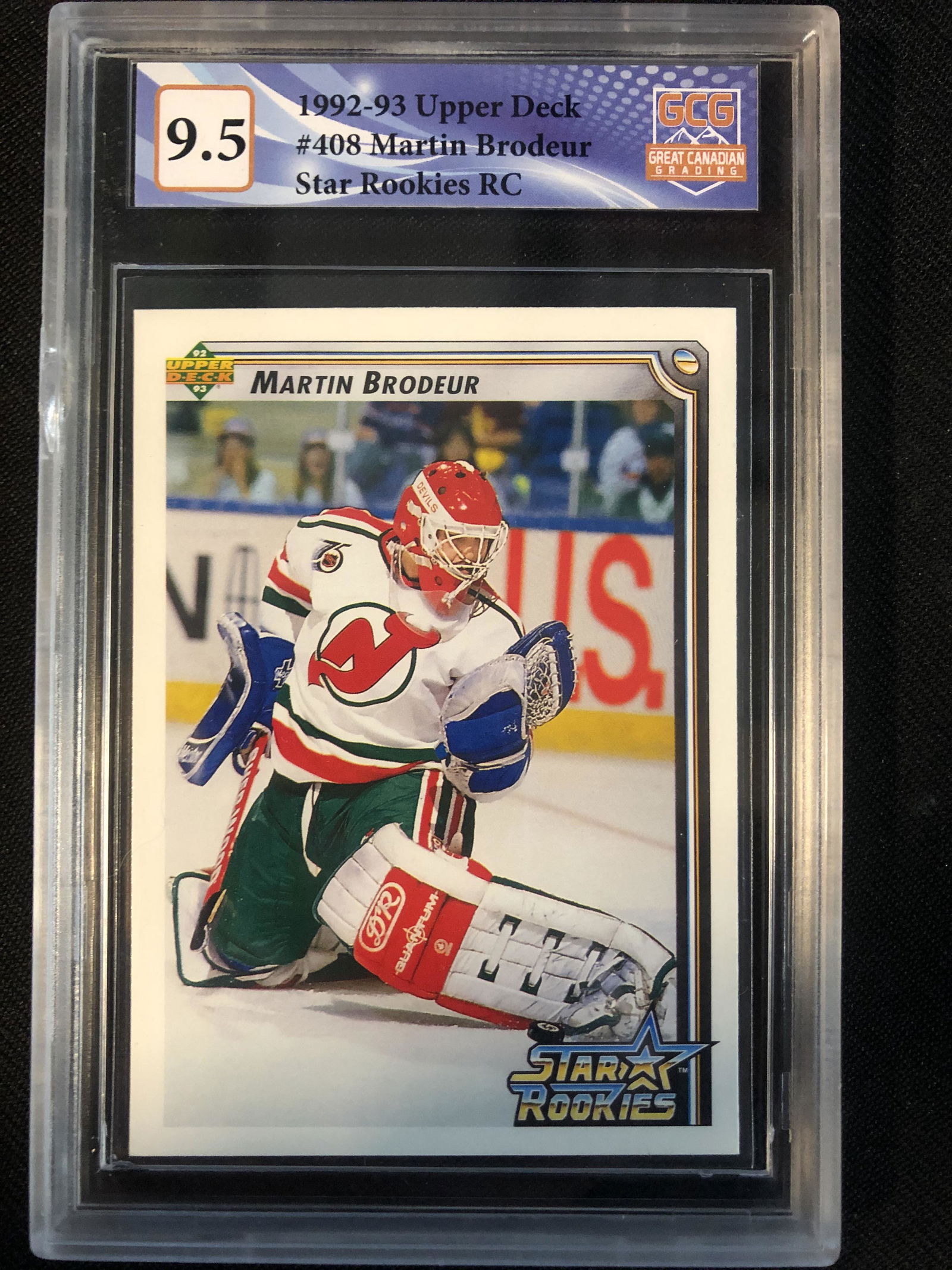 1992-93 UPPER DECK NO.408 MARTIN BRODEUR STAR ROOKIES RC (GCG 9.5) (1 of 1)