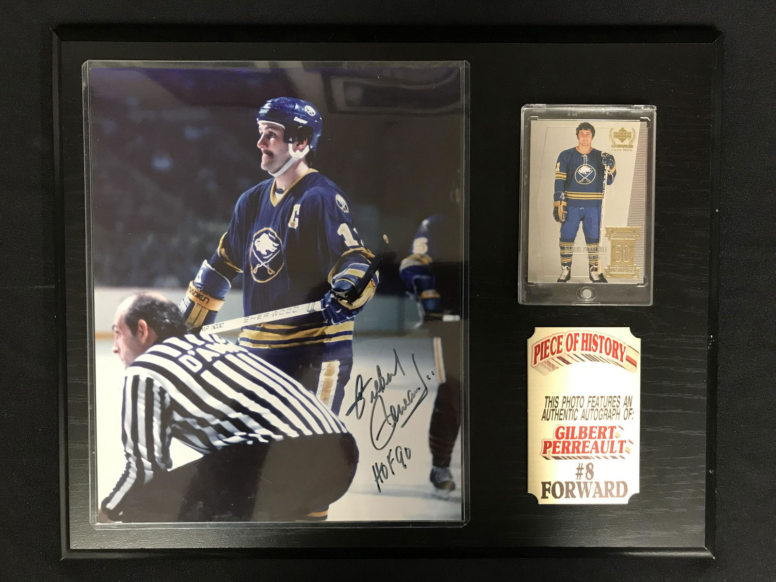 GILBERT PERREAULT SIGNED PHOTO w/ CARD FRAMED DISPLAY (PASTIME COA) (1 of 4)