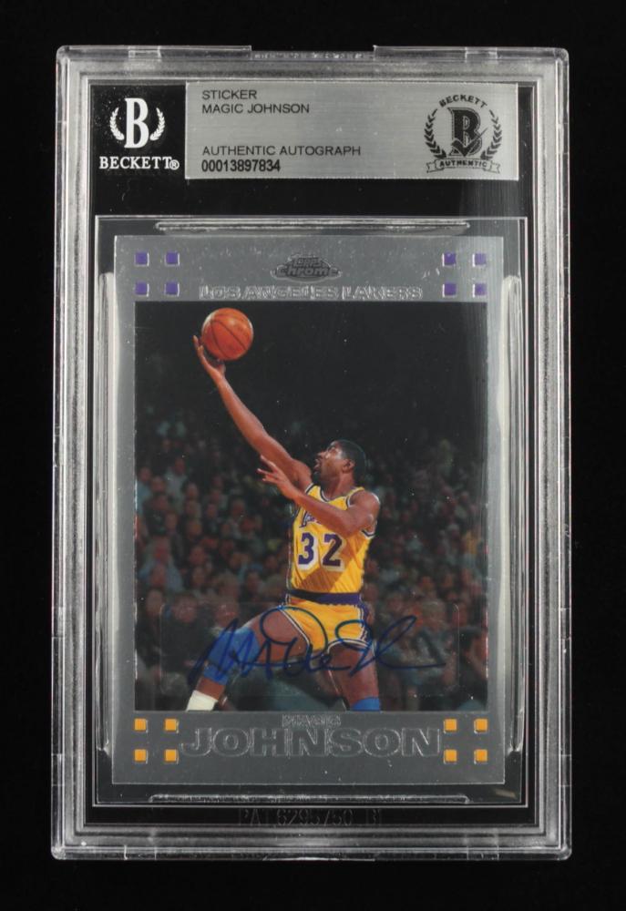 2008-09 TOPPS MAGIC JOHNSON SIGNED STICKER CARD (BECKETT COA) (1 of 2)