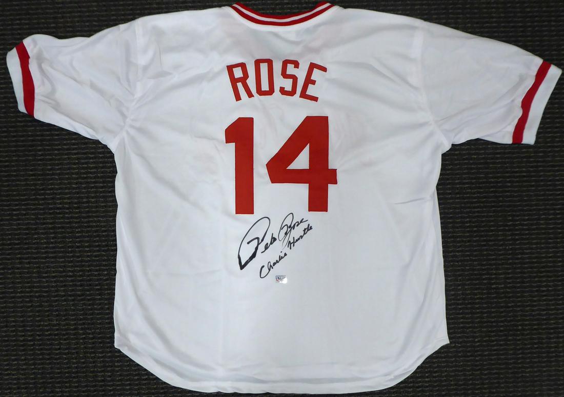 PETE ROSE SIGNED THE HIT KING PETE ROSE BASEBALL JERSEY (FITTERMAN COA): PETE ROSE SIGNED THE HIT KING PETE ROSE BASEBALL JERSEY (FITTERMAN COA)