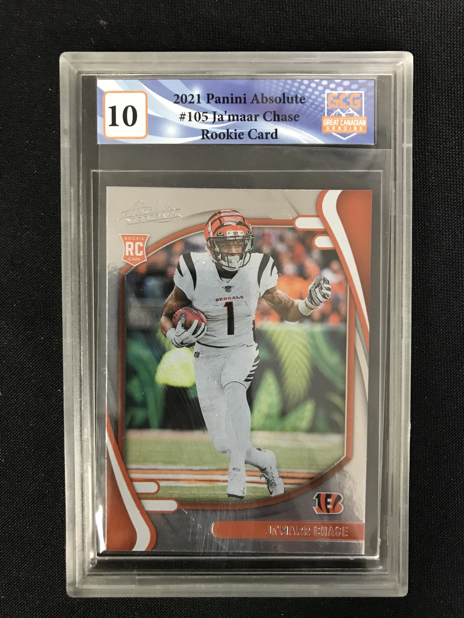 2021 PANINI ABSOLUTE NO.105 JA'MAAR CHASE RC (GCG 10): 2021 PANINI ABSOLUTE NO.105 JA'MAAR CHASE RC (GCG 10)