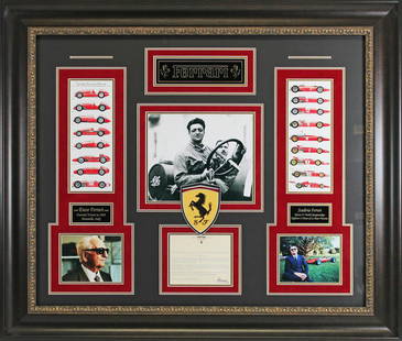 ENZO FERRARI SIGNED 20 X 24 CUSTOM DISPLAY (PSA COA): ENZO FERRARI SIGNED 20 X 24 CUSTOM DISPLAY (PSA COA)