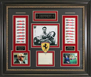 ENZO FERRARI SIGNED 20 X 24 CUSTOM DISPLAY (PSA COA): ENZO FERRARI SIGNED 20 X 24 CUSTOM DISPLAY (PSA COA)