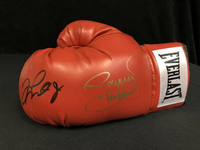 FLOYD MONEY MAYWEATHER AND MANNY PACQUIAO DUAL SIGNED EVERLAST BOXING GLOVE (IN PERSON AUTHENTICS)