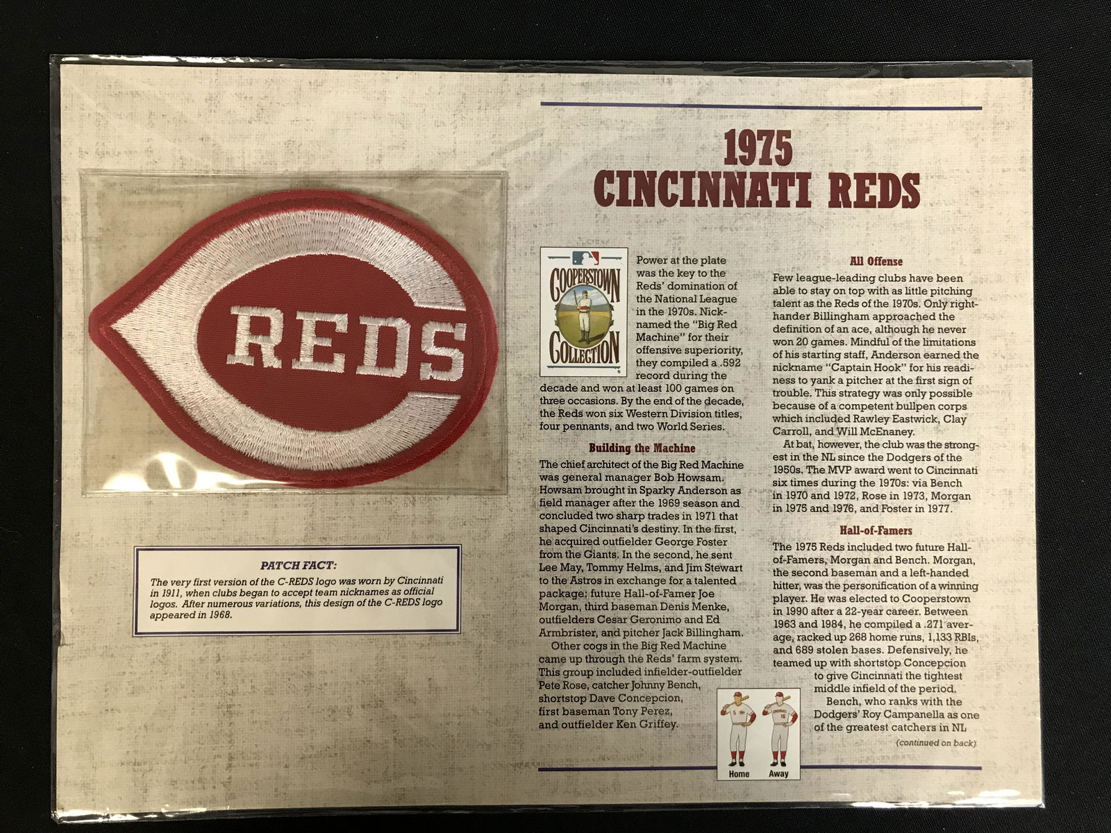 1975 Cincinnati Reds Willabee & Ward Official Cooperstown Collection Baseball Patch and Team Info (1 of 1)