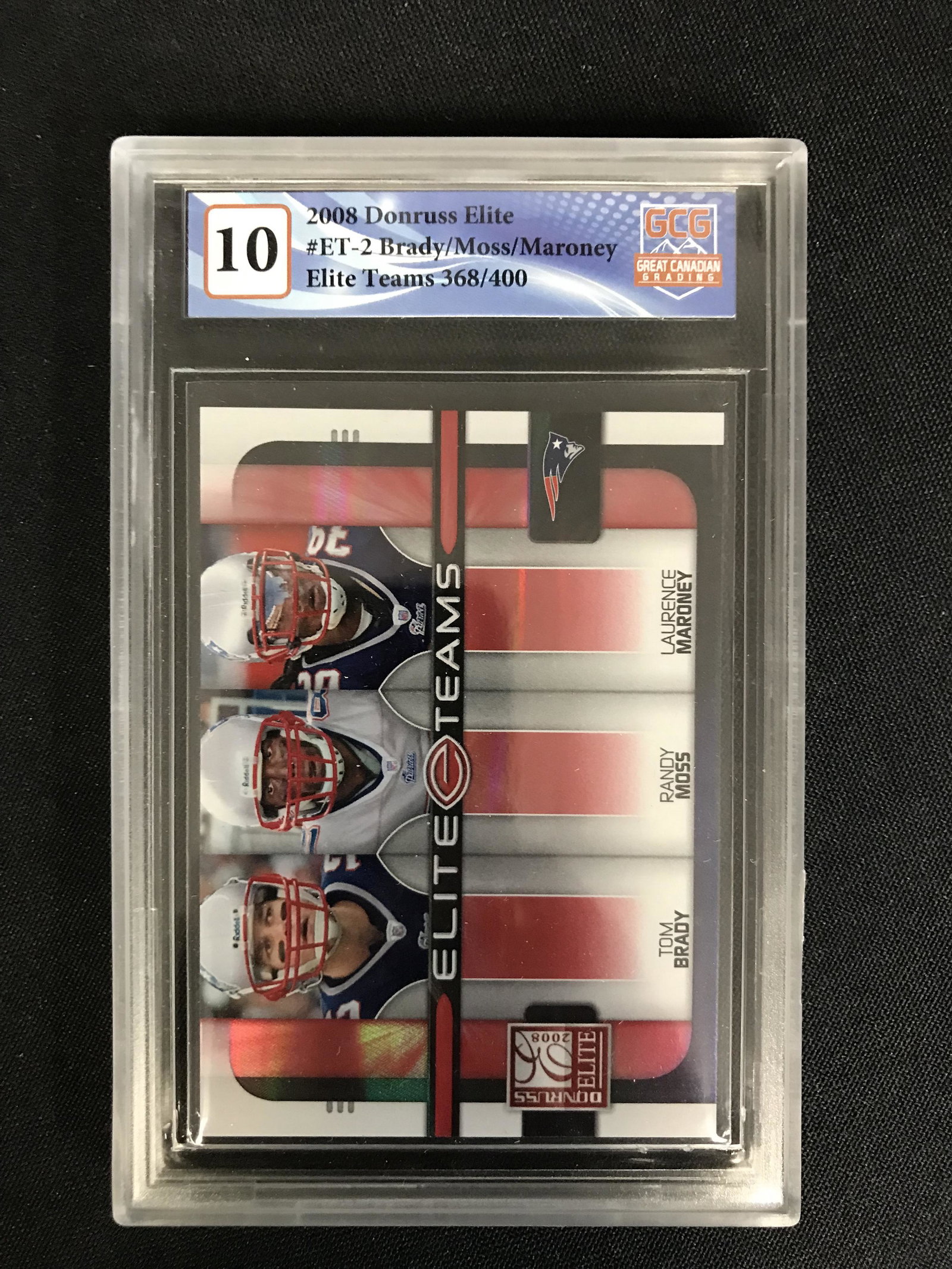 2008 DONRUSS ELITE NO.ET-2 BRADY/MOSS/MARONEY ELITE TEAMS 368/400 (GCG 10): 2008 DONRUSS ELITE NO.ET-2 BRADY/MOSS/MARONEY ELITE TEAMS 368/400 (GCG 10)
