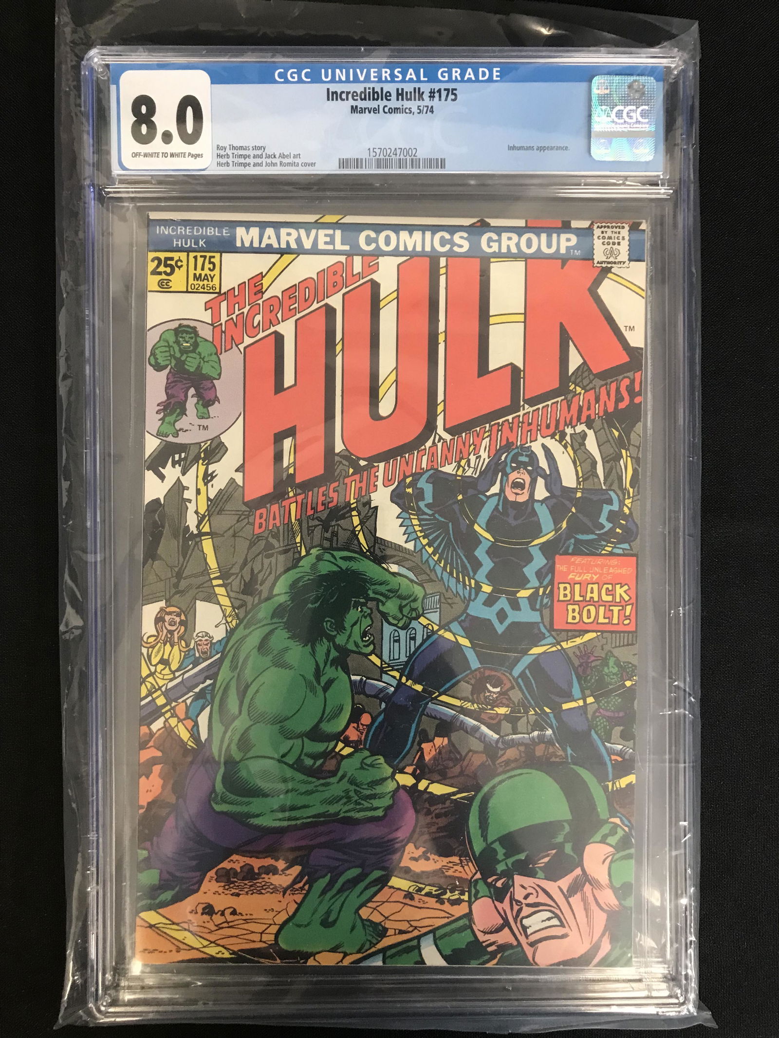 INCREDIBLE HULK NO.175 CGC 8.0 (MARVEL COMICS, 1974) (1 of 1)