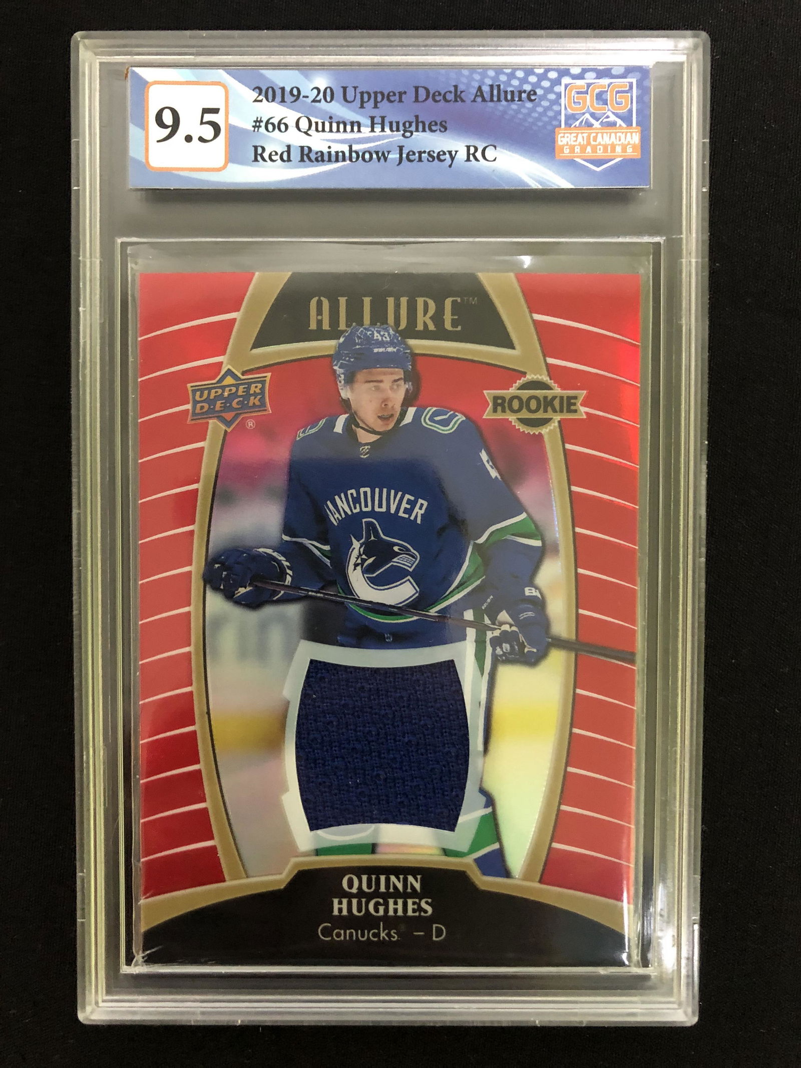 2019-20 UPPER DECK ALLURE QUINN HUGHES ROOKE PATCH (GCG 9.5) (1 of 1)