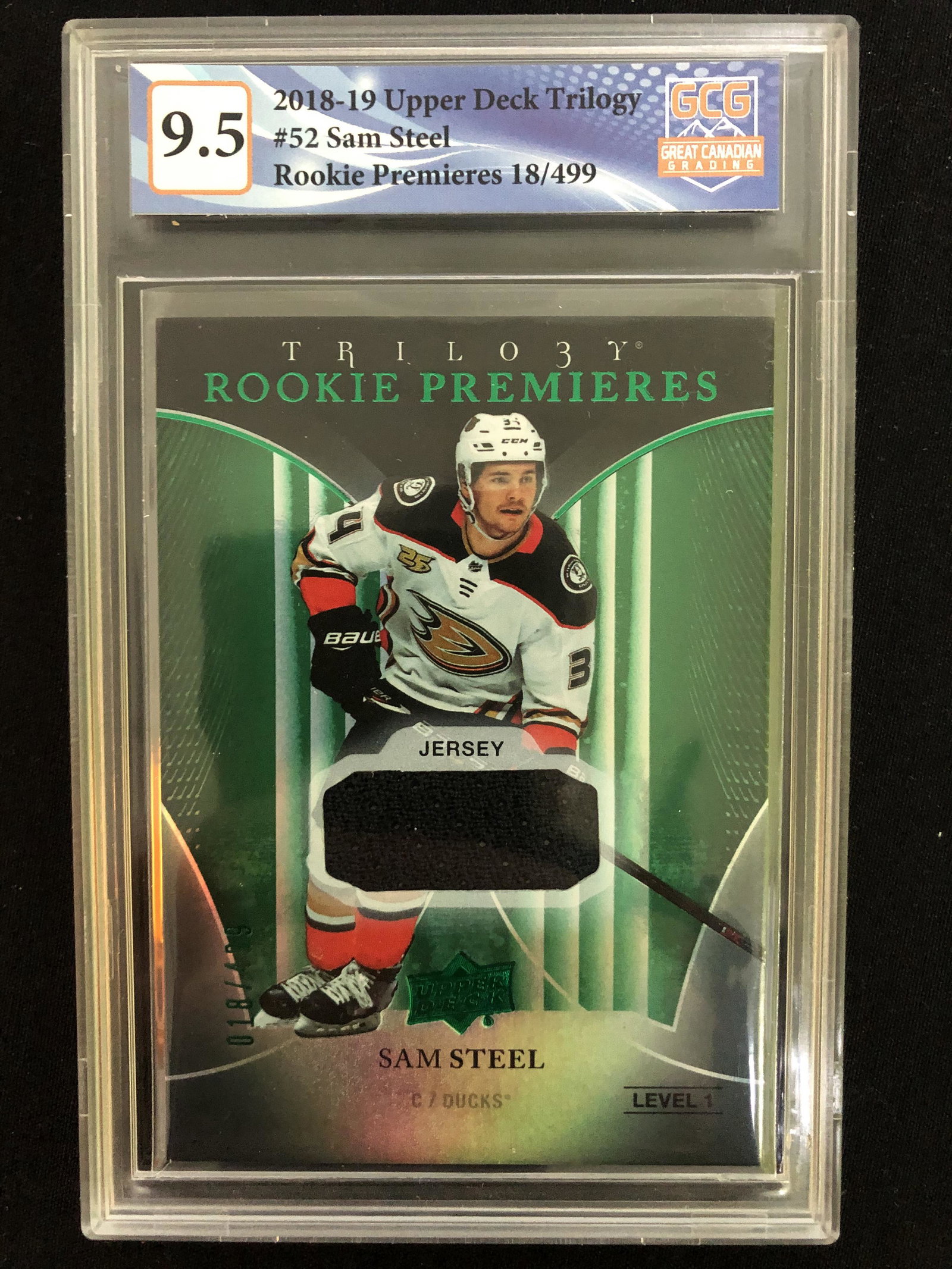 2018-19 UD TRILOGY NO.52 SAM STEEL ROOKIE PREMIERES 18/499 9GCG 9.5): 2018-19 UD TRILOGY NO.52 SAM STEEL ROOKIE PREMIERES 18/499 9GCG 9.5)