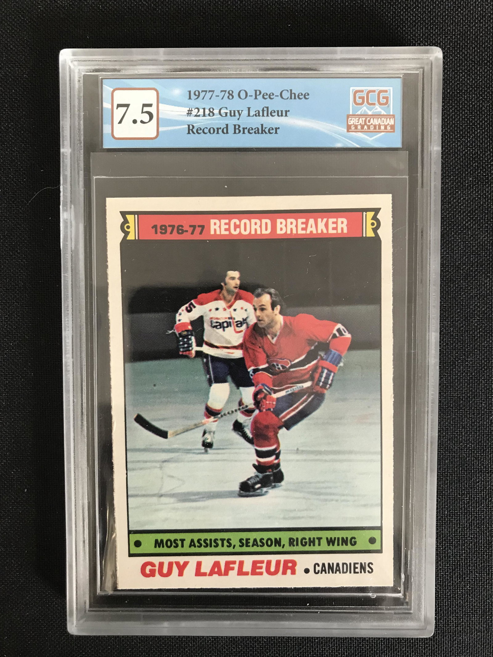 1977-78 O-PEE-CHEE NO.218 GUY LAFLEUR RECORD BREAKER (GCG 7.5): 1977-78 O-PEE-CHEE NO.218 GUY LAFLEUR RECORD BREAKER (GCG 7.5)