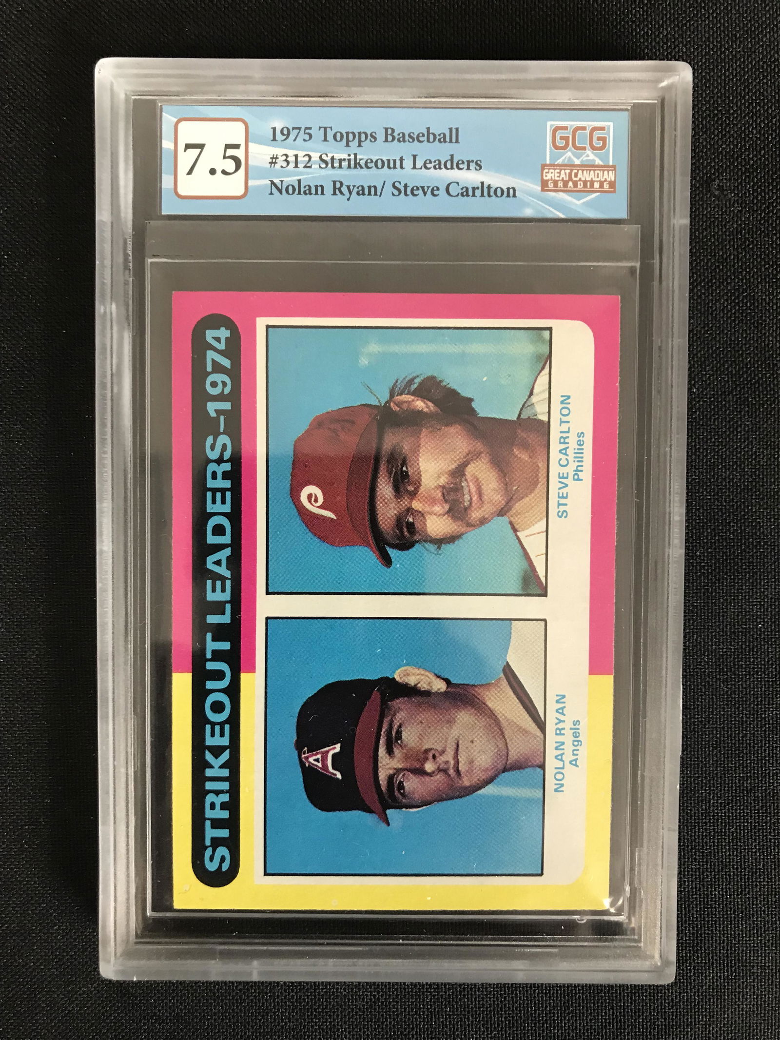 1975 TOPPS BASEBALL NO.312 STRIKEOUT LEADERS NOLAN RYAN/ STEVE CARLTON (GCG 7.5) (1 of 2)