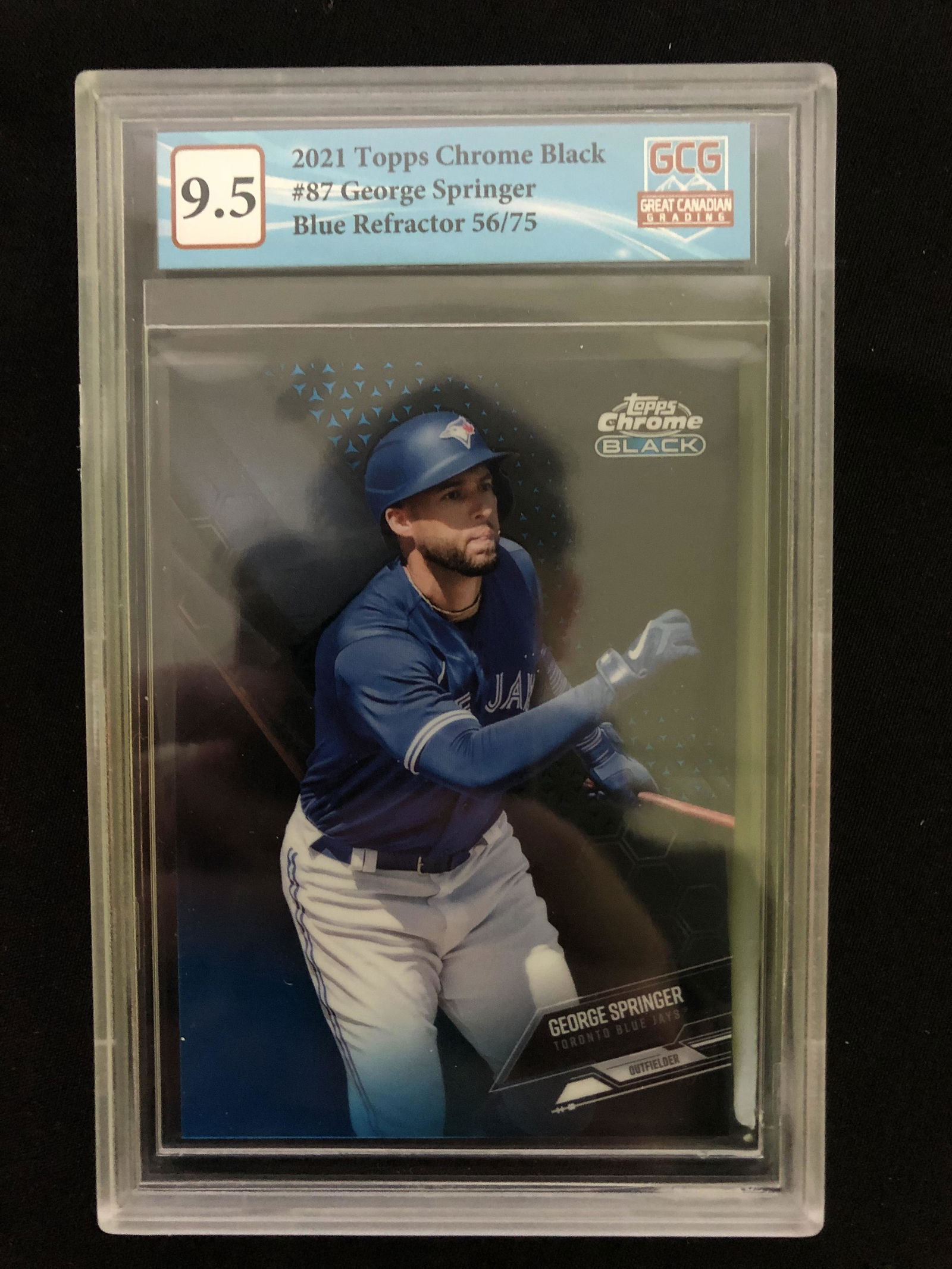 2021 TOPPS CHROME BLACK NO.87 GEORGE SPRINGER BLUE REFRACTOR 56/75 (GCG 9.5) (1 of 2)