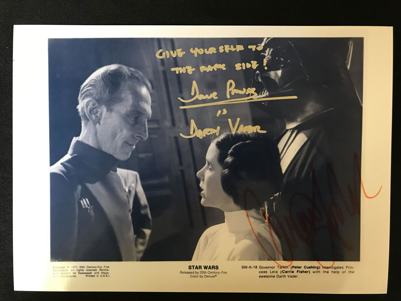 CARRY FISHER AND DAVID PROWSE DUAL SIGNED STAR WARS 8 X 10 (RA COA ) (1 of 2)
