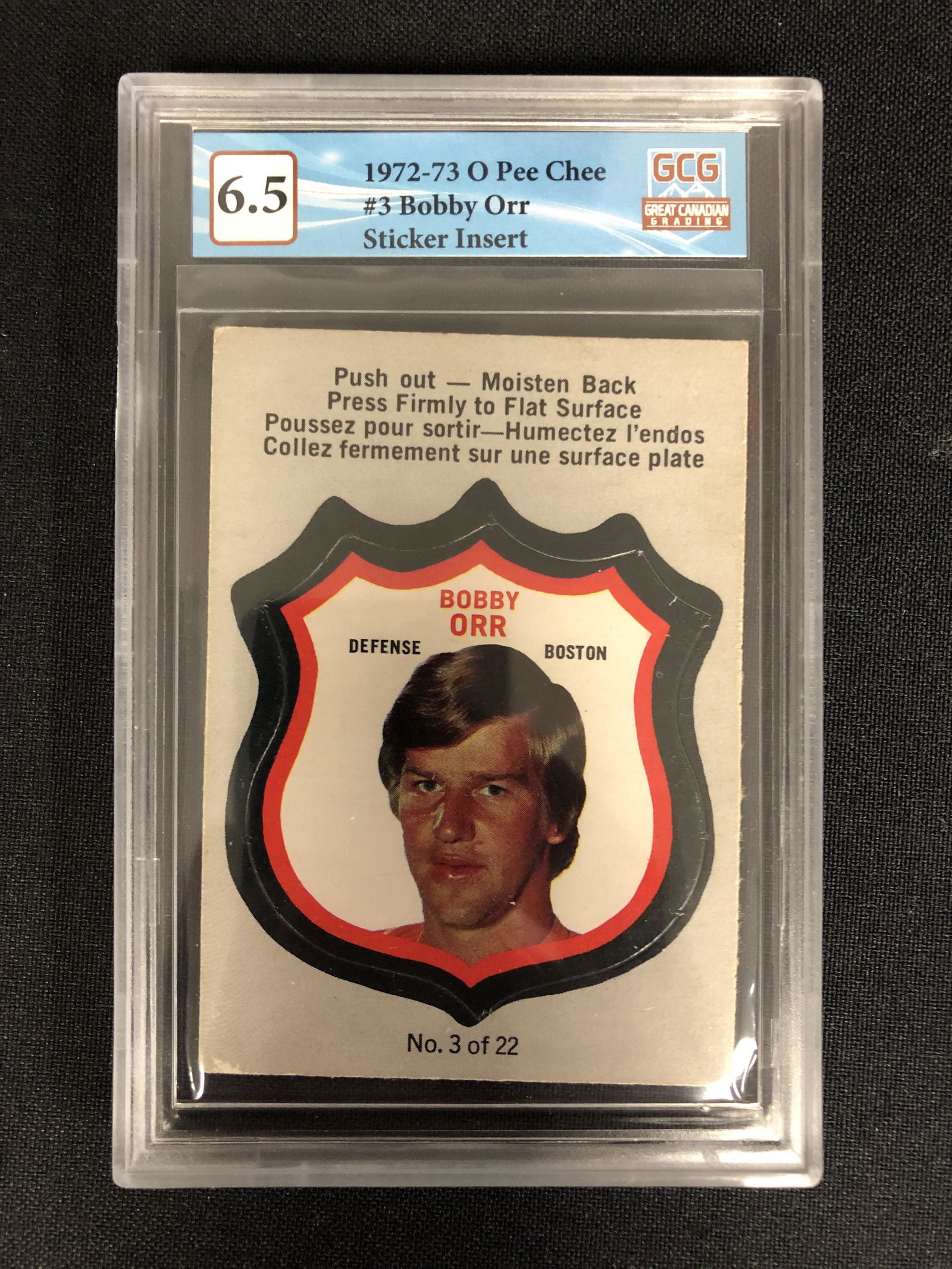 1972-73 O-PEE-CHEE NO. BOBBY ORR STICKER INSERT (GCG 6.5) (1 of 2)