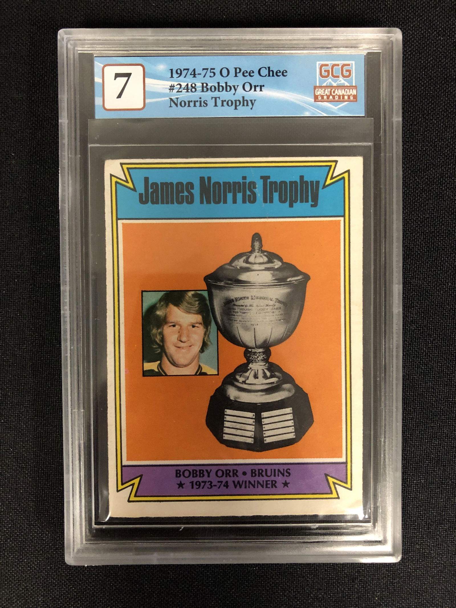 1974-75 O-PEE-CHEE NO. 248 BOBBY ORR NORRIS TROPHY (GCG 7) (1 of 2)