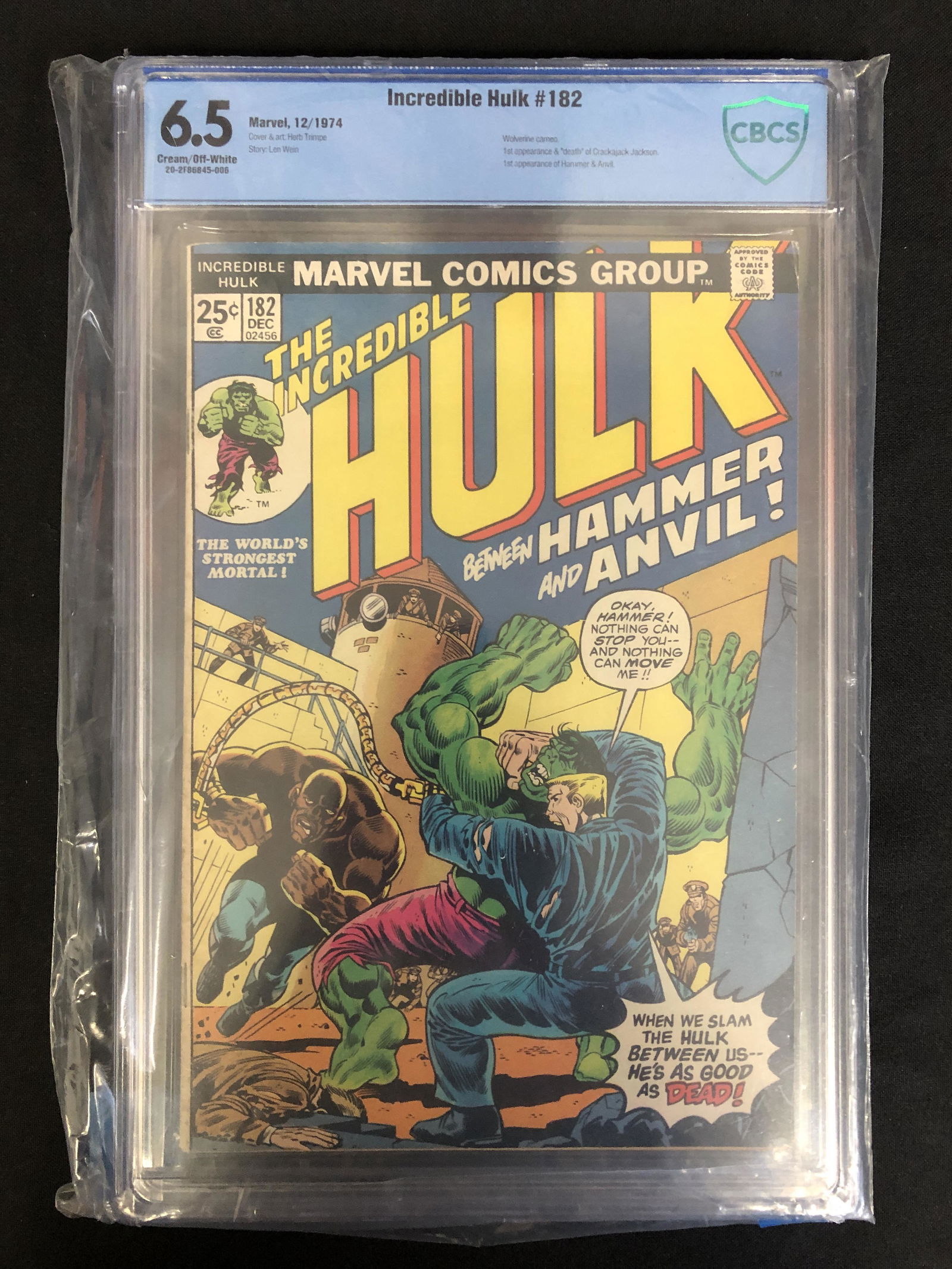 MARVEL COMICS INCREDIBLE HULK NO.182 (2ND APPEARANCE WOLVERINE) CBCS 6.5 (1 of 1)