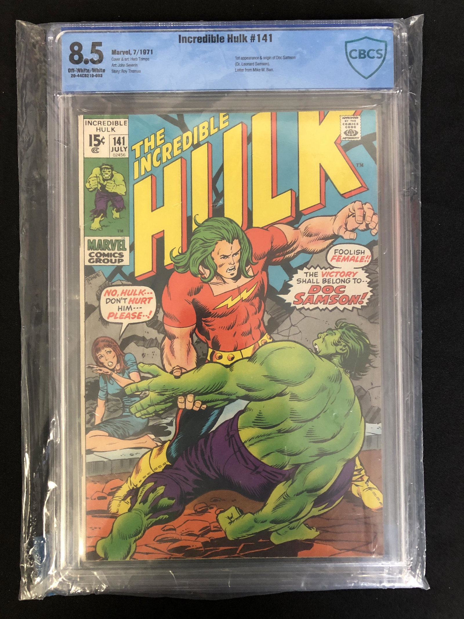 MARVEL COMICS THE INCREDIBLE HULK NO.141 (1ST. APPEARANCE DOC SAMPSON) CBCS 8.5 (1 of 3)
