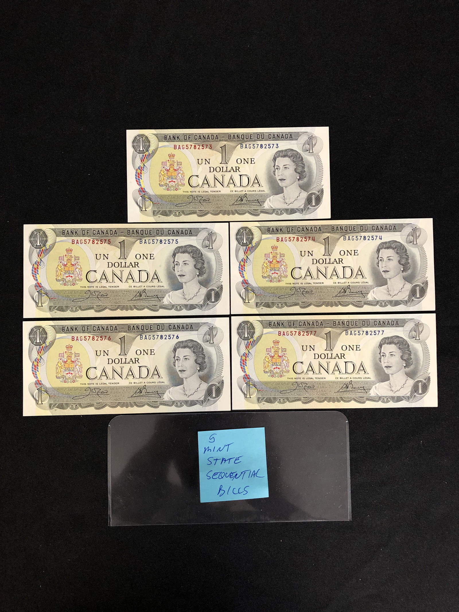 LOT OF 1973 CANADIAN  SEQUENTIAL ONE DOLLAR BANK NOTES (1 of 2)
