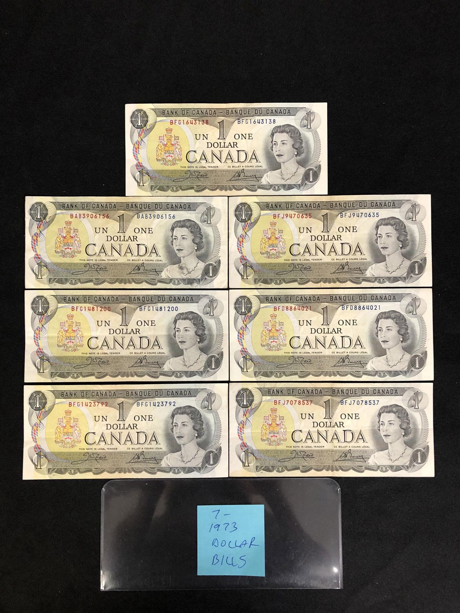 LOT OF 1973 CANADIAN ONE DOLLAR BANK NOTES (1 of 2)