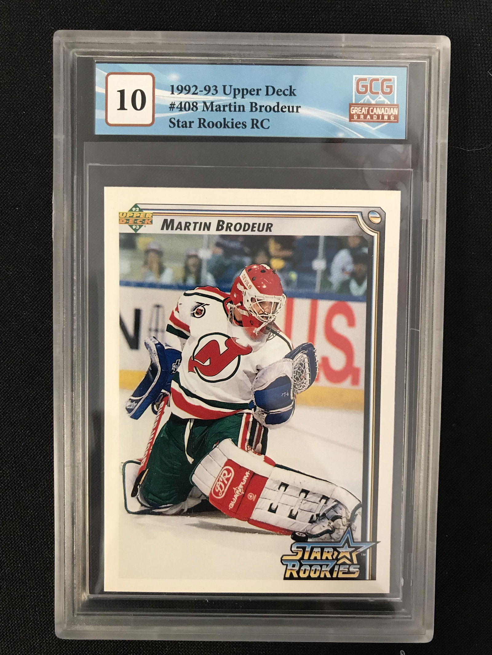 1992-93 UPPER DECK NO. 408 MARTIN BRODEUR STAR ROOKIES (GCG 10) (1 of 2)