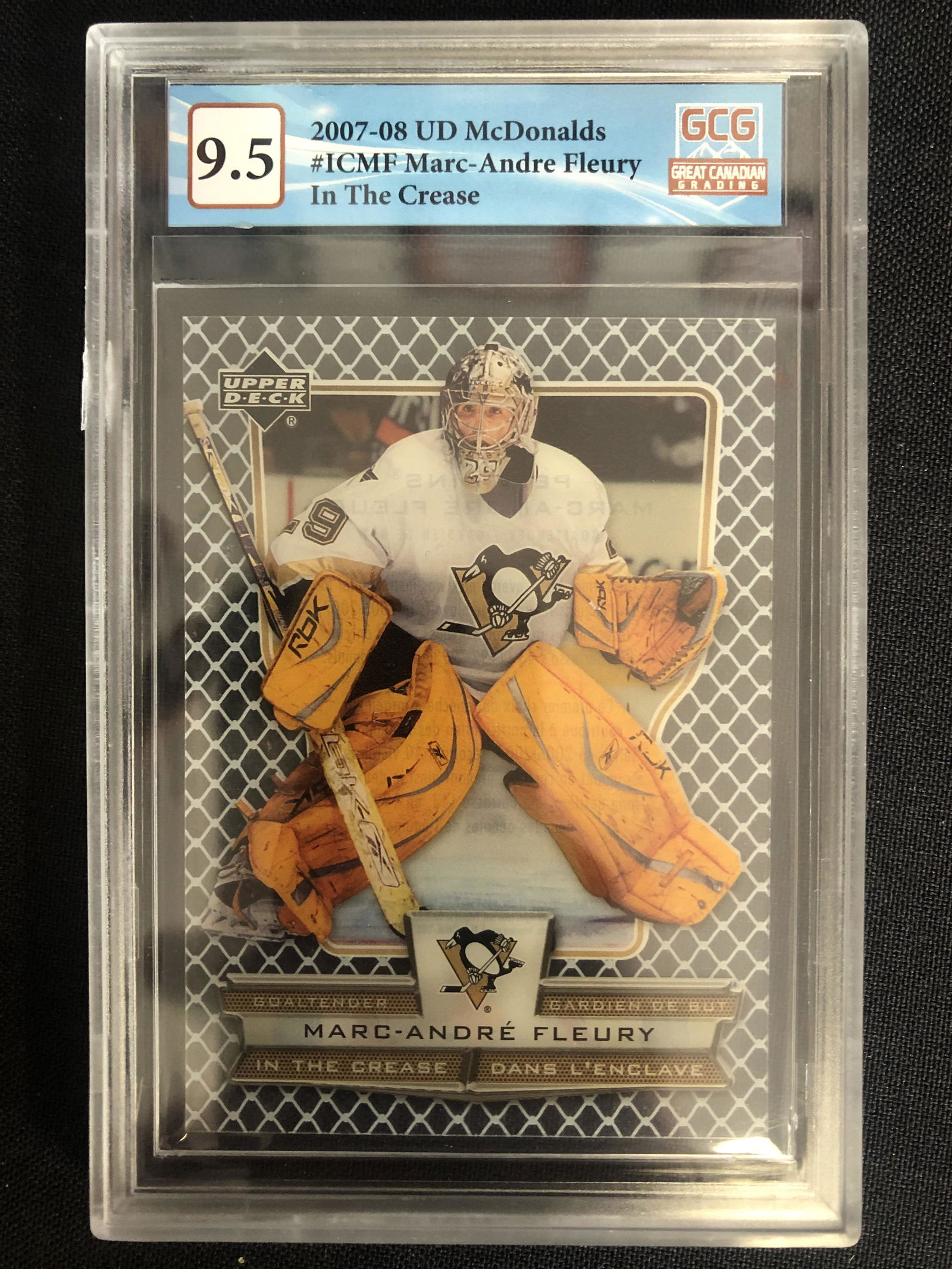 2007-08 UD McDONALDS NO. ICMF MARC-ANDRE FLEURY IN THE CREASE (GCG 9.5) (1 of 2)