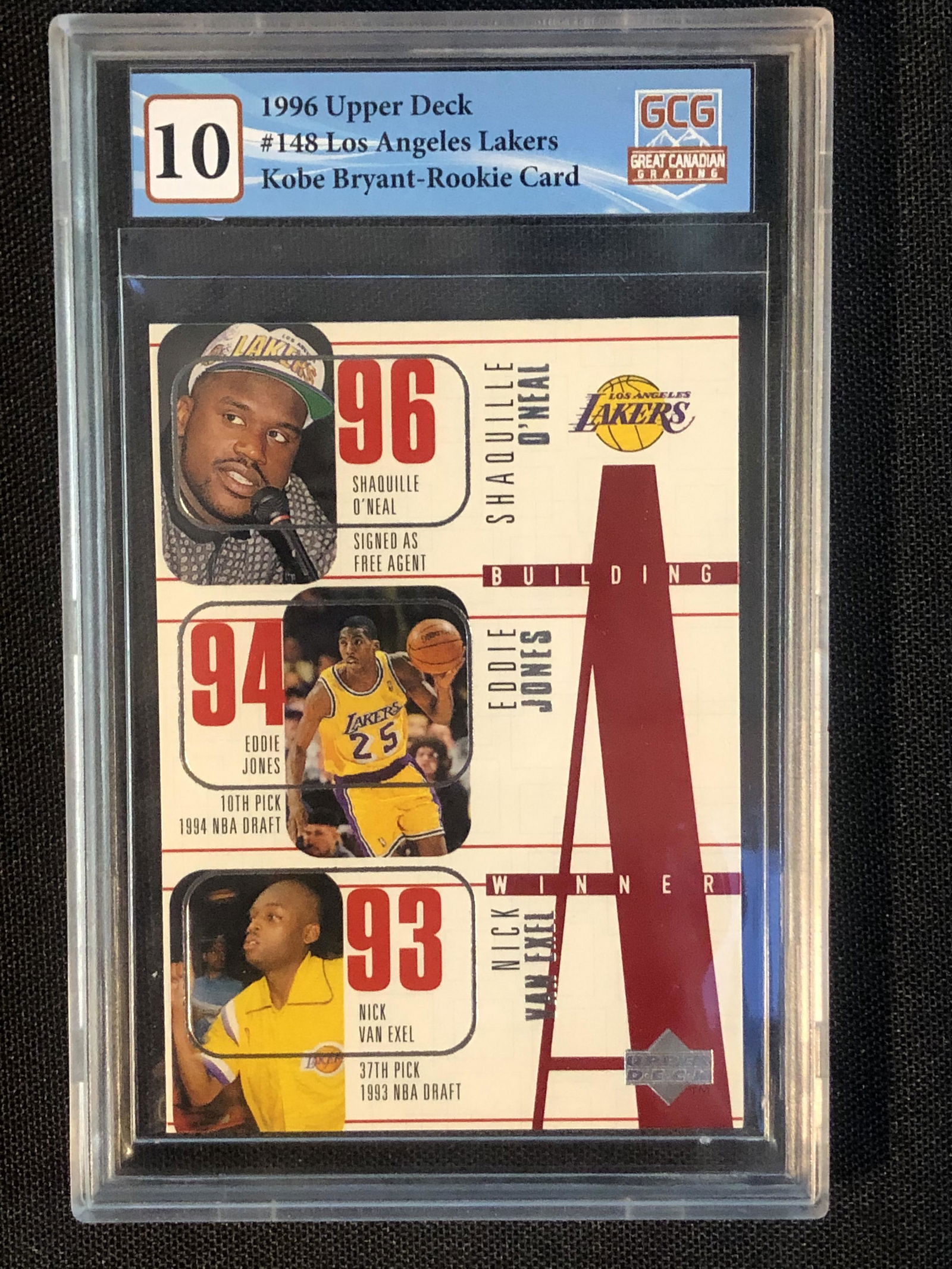 1996 UPPER DECK NO. 148 LA LAKERS (KOBE BRYANT RC) (GCG 10) (1 of 2)