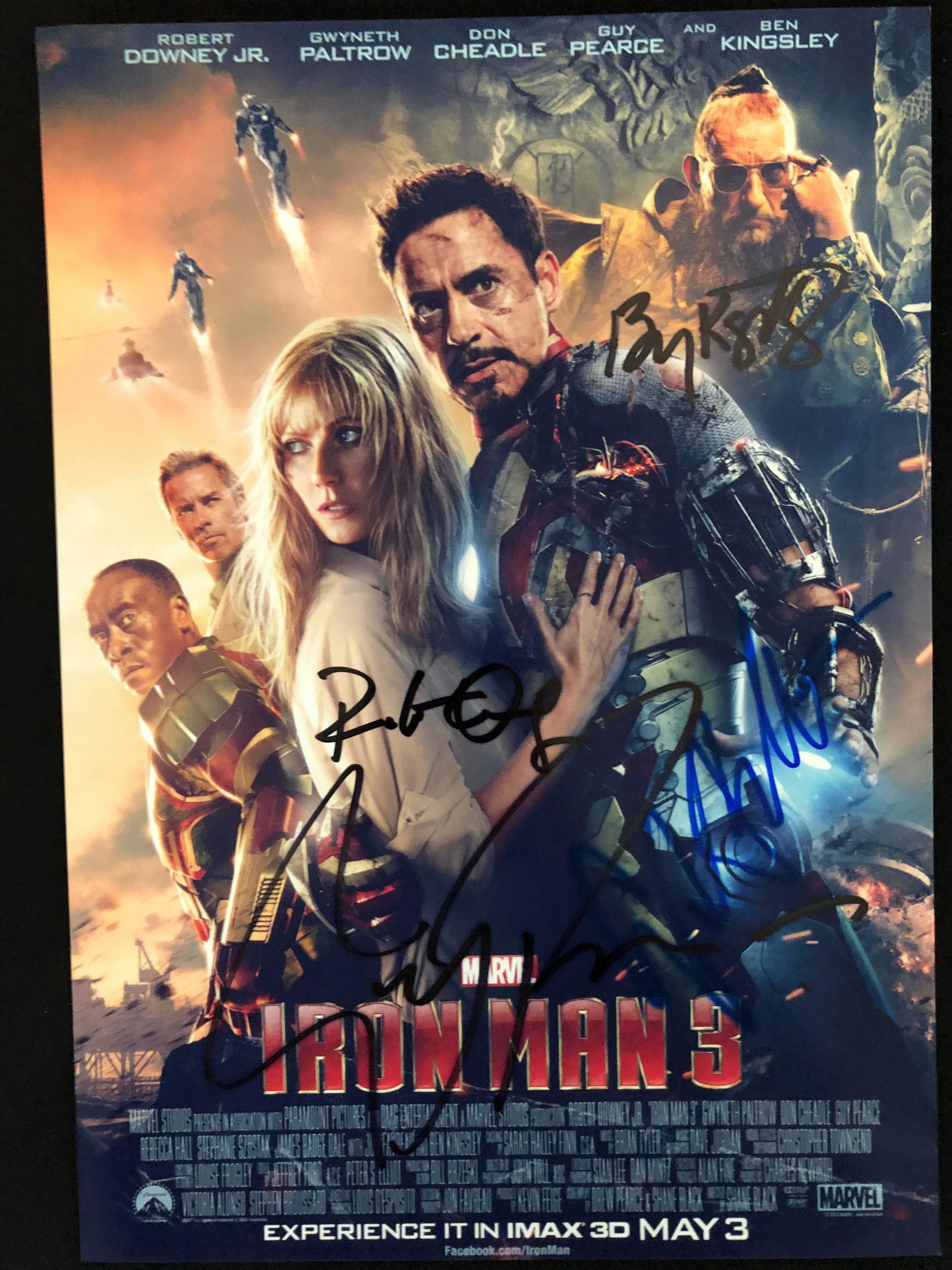 IRON MAN 3 CAST SIGNED 8X10 MOVIE POSTER (RA COA) (1 of 2)